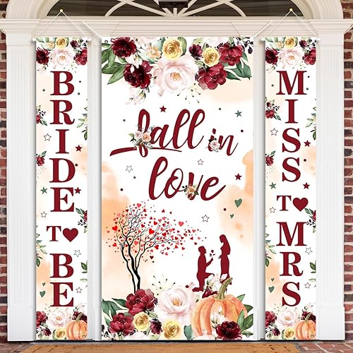 Juego de 3 pancartas de enamoramiento, decoración de otoño para despedida de soltera, decoración floral de otoño para puerta de calabaza, telón de