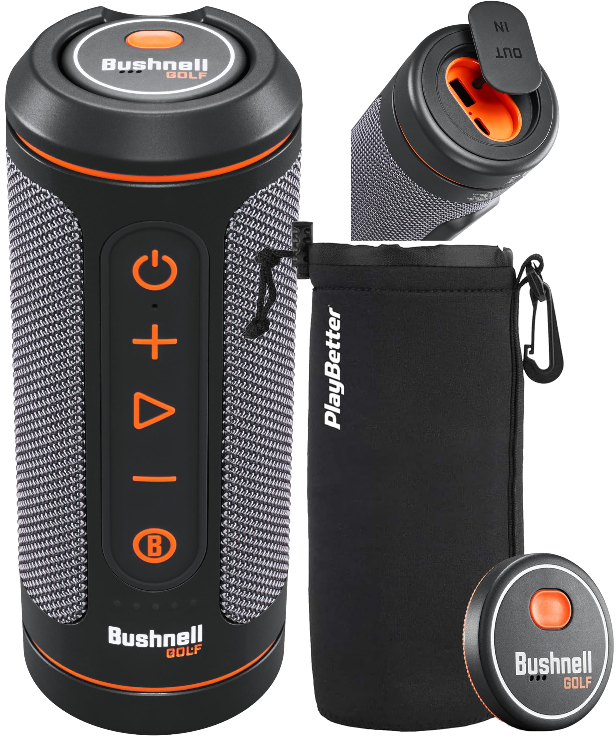 Bushnell Wingman 2 Golf Speaker with GPS - Remote Controlled Voice GPS Distances, Music, 40,000+ Courses, BITE Magnetic Cart Mount - Bundle with PlayBetter Protective Wingman Pouch