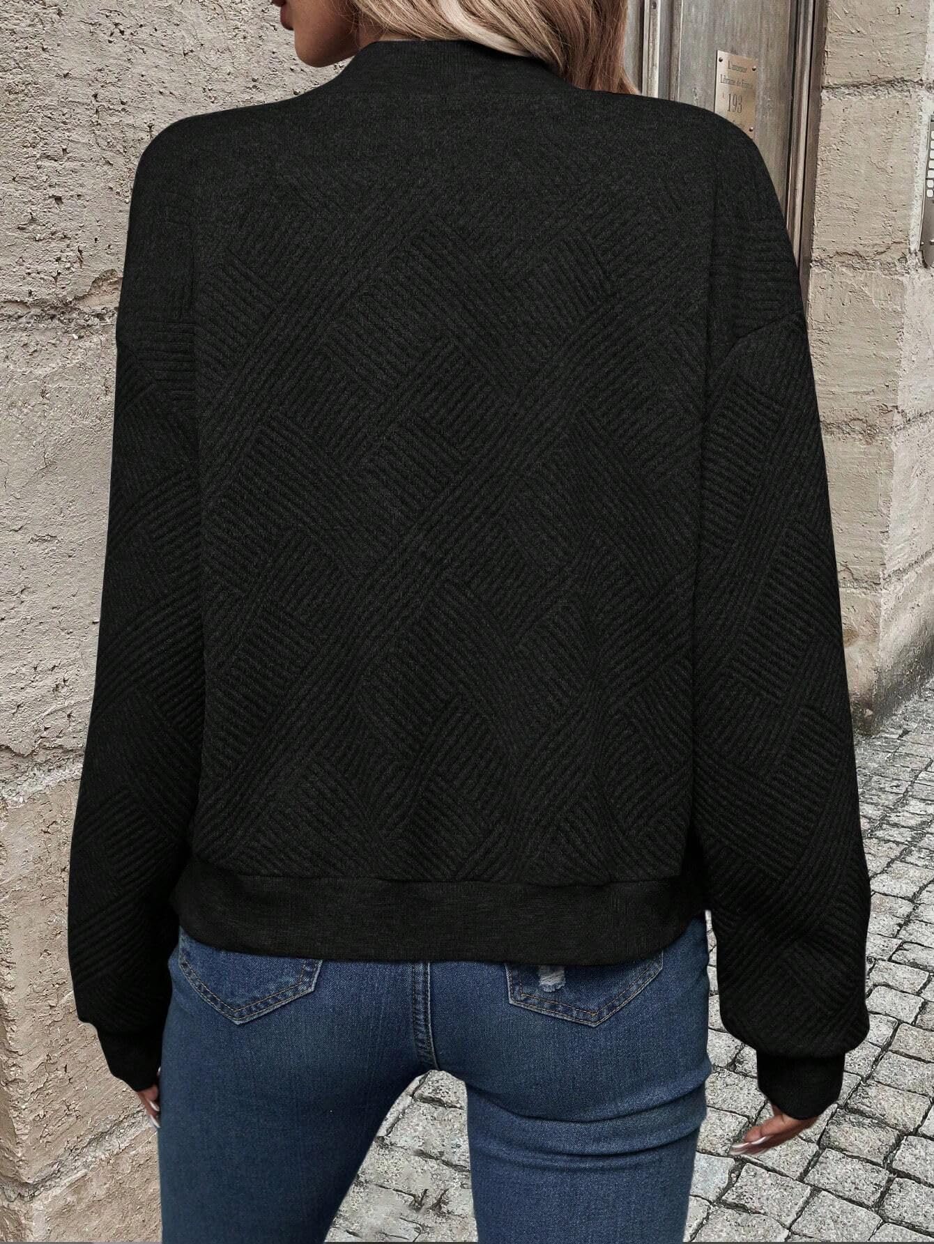 Femmes Manches Longues Blouson Jacquard Bombardier Décontracté Zippée Veste de Baseball Légère