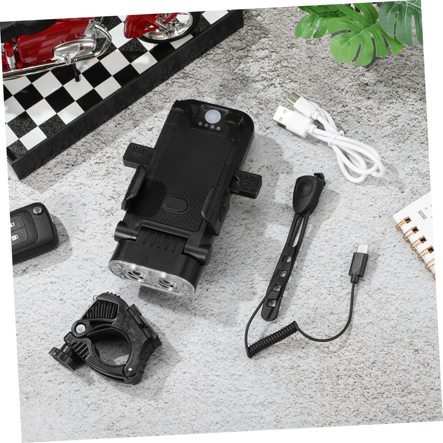 Supporto Smartphone per Bici con LED Ultra Luminosa Ricaricabile USB Anteriore e Speaker Integrato per Mountain Bike e Notturno