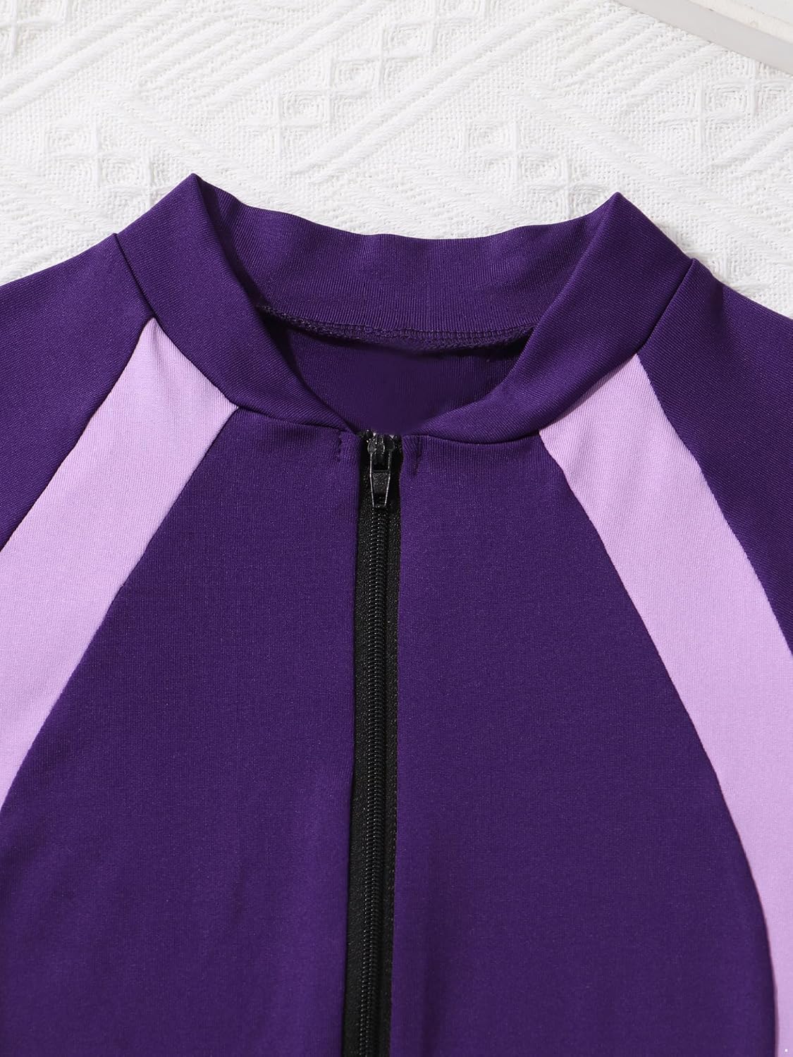 Kids Boys One Piece Swimsuit Front Zipper Short Sleeve Rash Guard Water Sports Bathing Suit Purple 14-16 Years