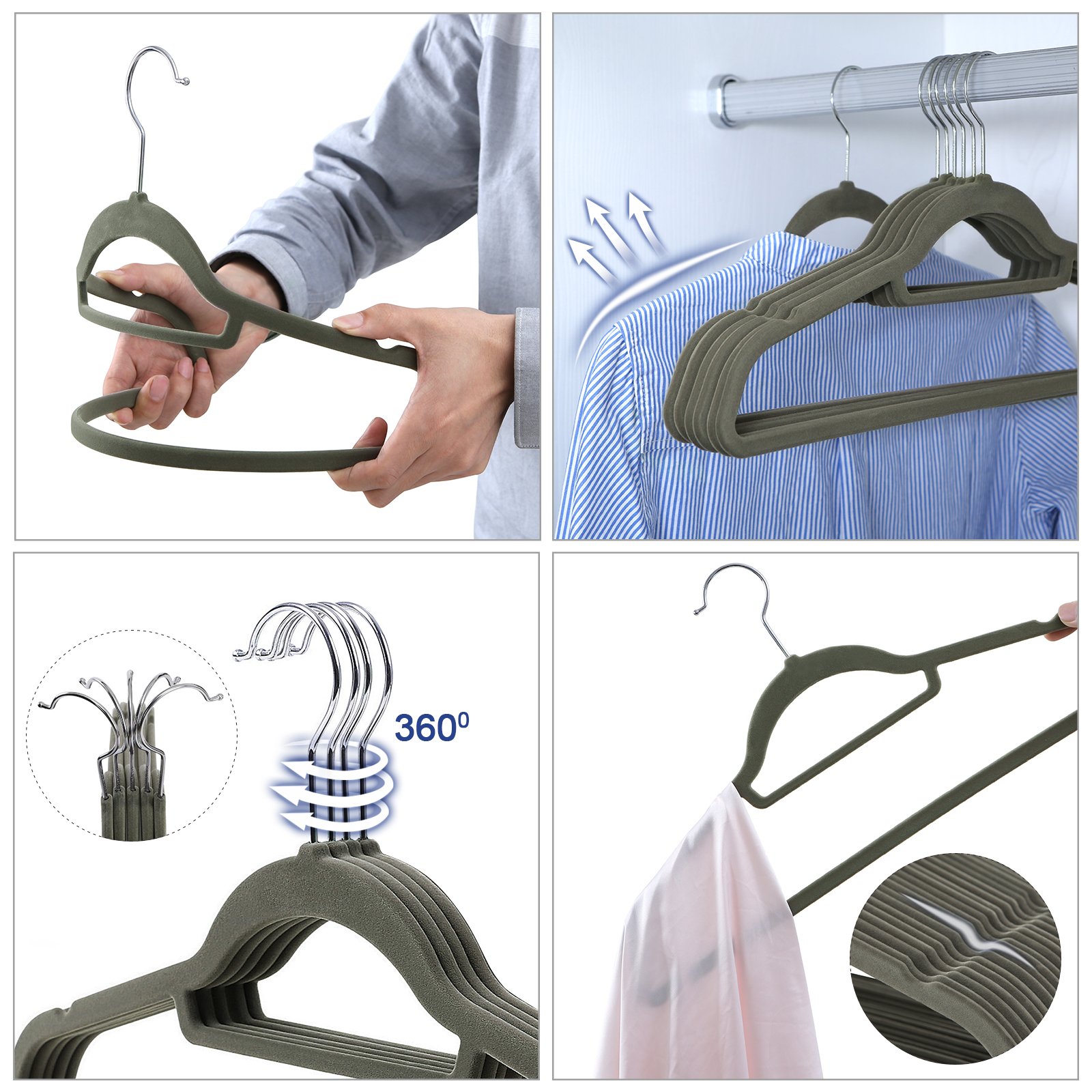 SONGMICS Velvet Hangers, 100 Pack, NonSlip Clothes Hangers, 0.6 cm Thickness, Space Saving, 360