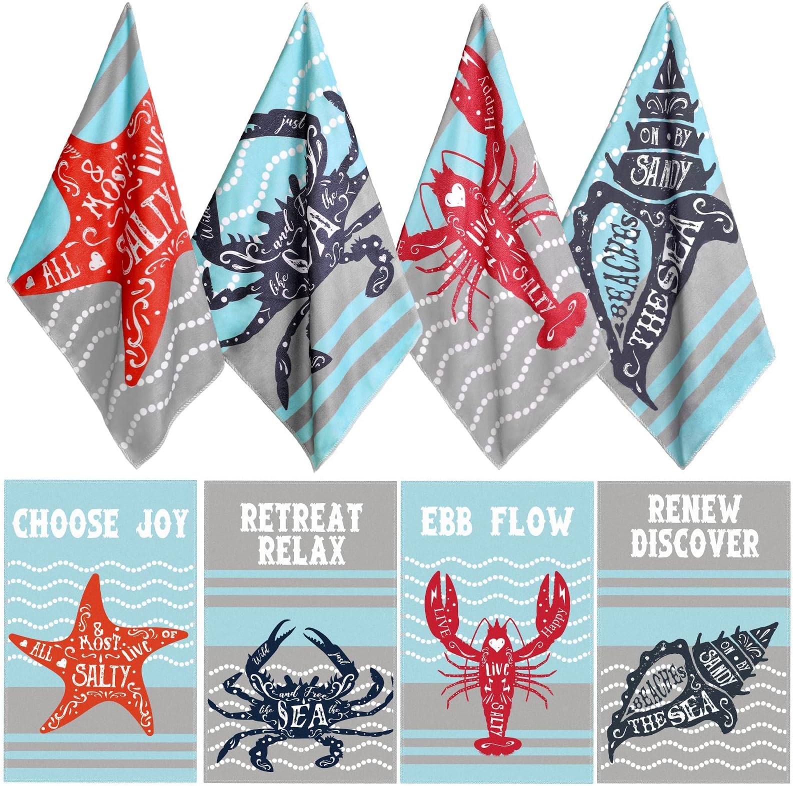 6 Pcs Beach Kitchen Towels Coastal Ocean Animal Dish Towels