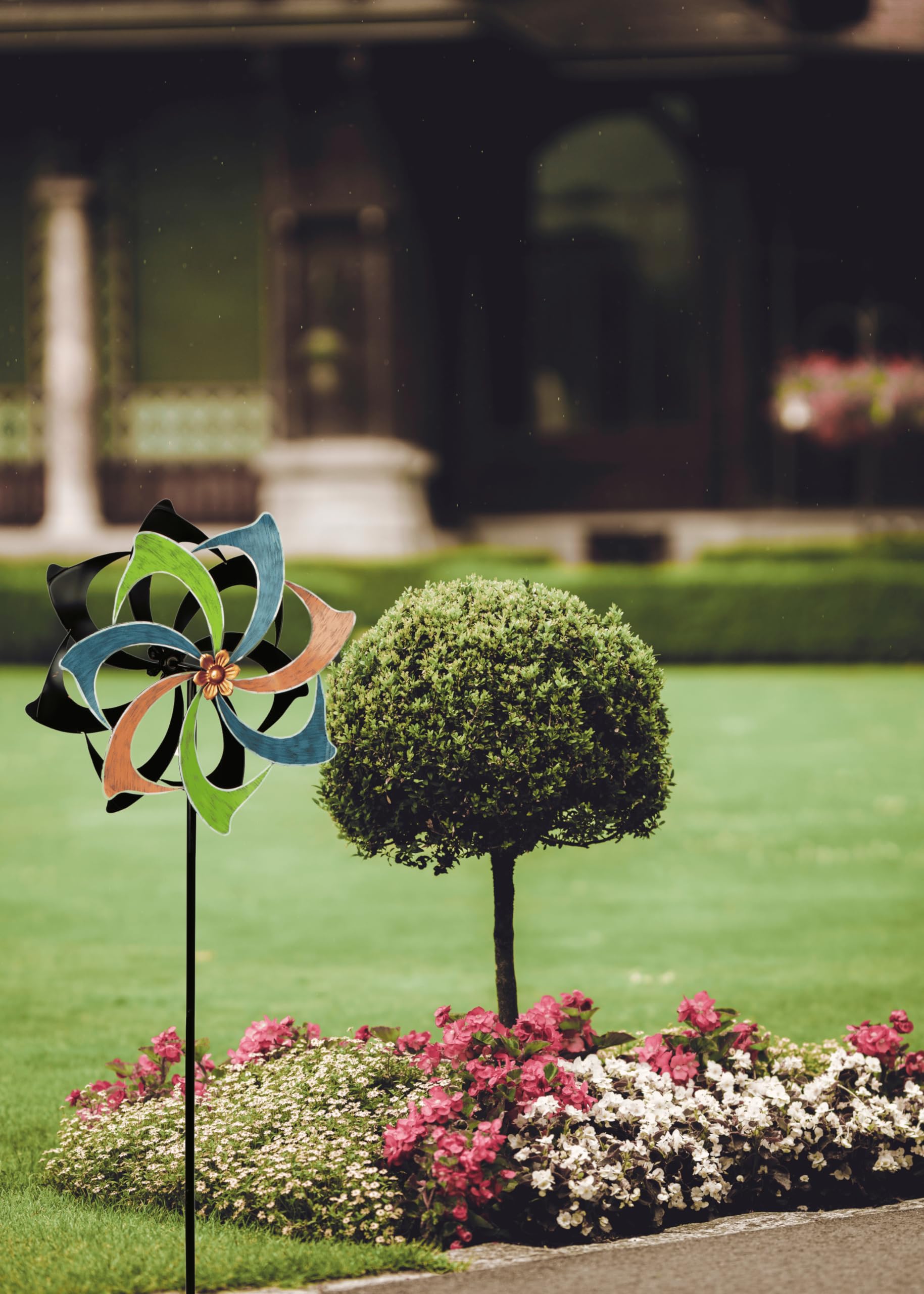 Windrad Windspiel Mehrfarbig aus Metall als Gartenstecker Höhe 183 cm Durchmesser 61 cm