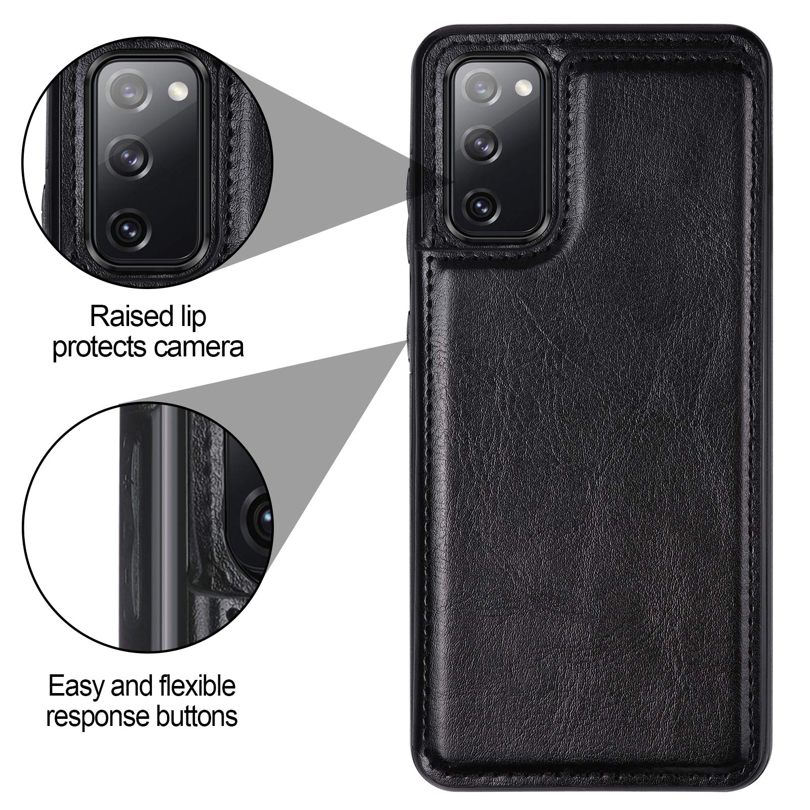 HianDier Compatible with Galaxy S20 FE 5G Wallet Case Slim Protective Credit Card Slot Holder Flip Folio Soft PU Leather Magnetic Closure Cover Compatible with Samsung Galaxy S20 FE (2020), Black