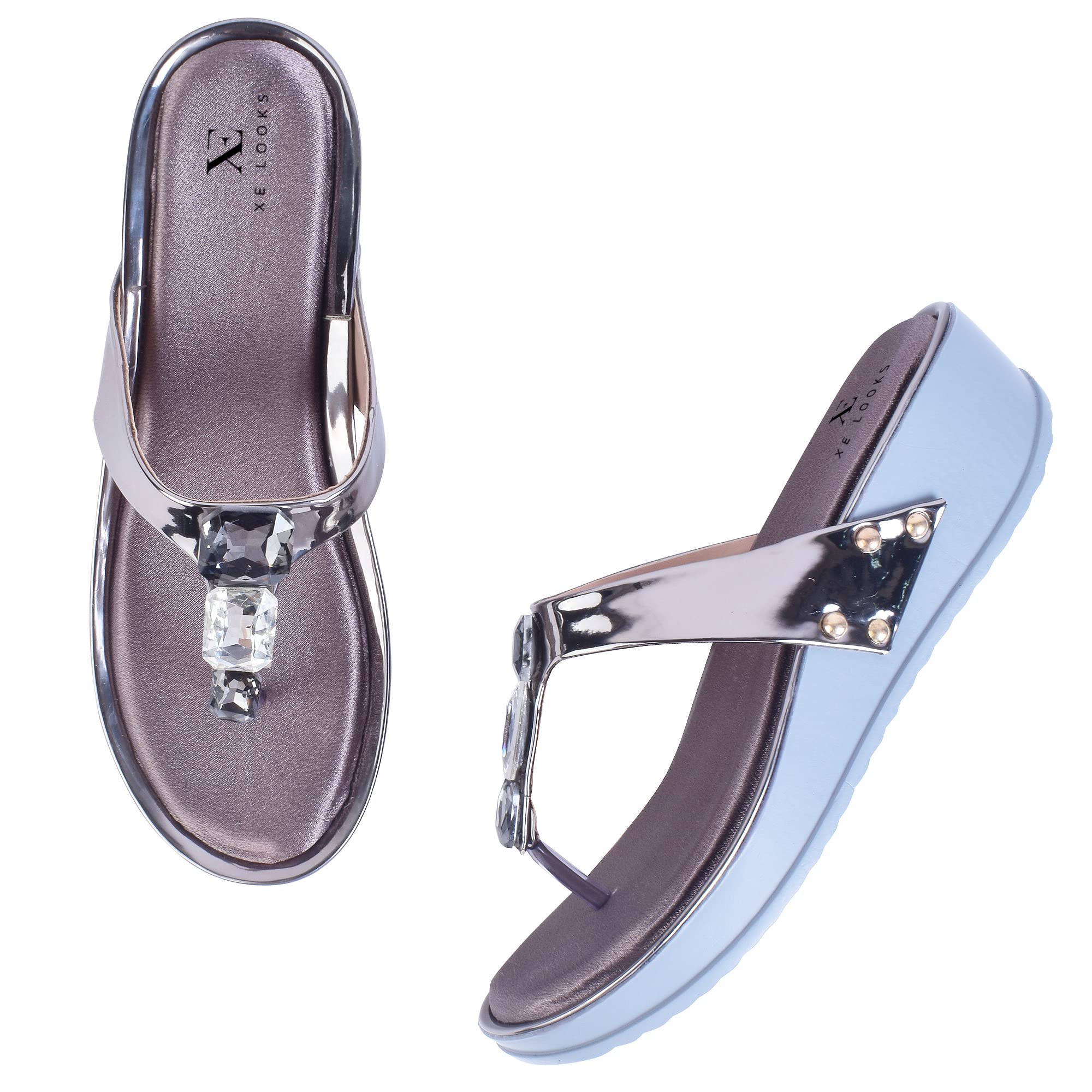 XE Looks Comfortable Stylish Wedges Slippers For Women colour grey (B0CV3SL9HM) Amazon Price History, Amazon Price Tracker