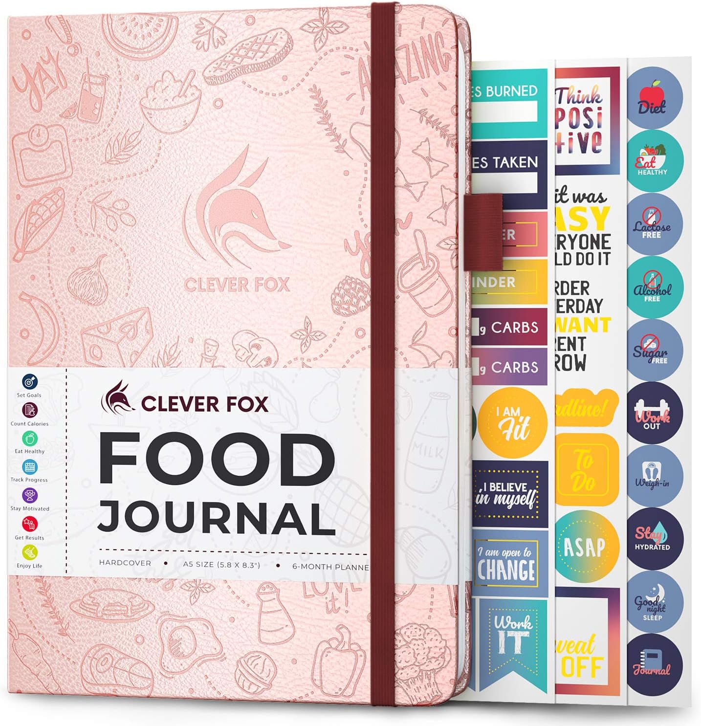 Clever Fox Food Journal - Daily Food Diary, Meal Planner to Track Calorie and Nutrient Intake, Stick to a Healthy Diet & Achieve Weight Loss Goals. Undated - Start Anytime. A5, Hardcover - Rose Gold