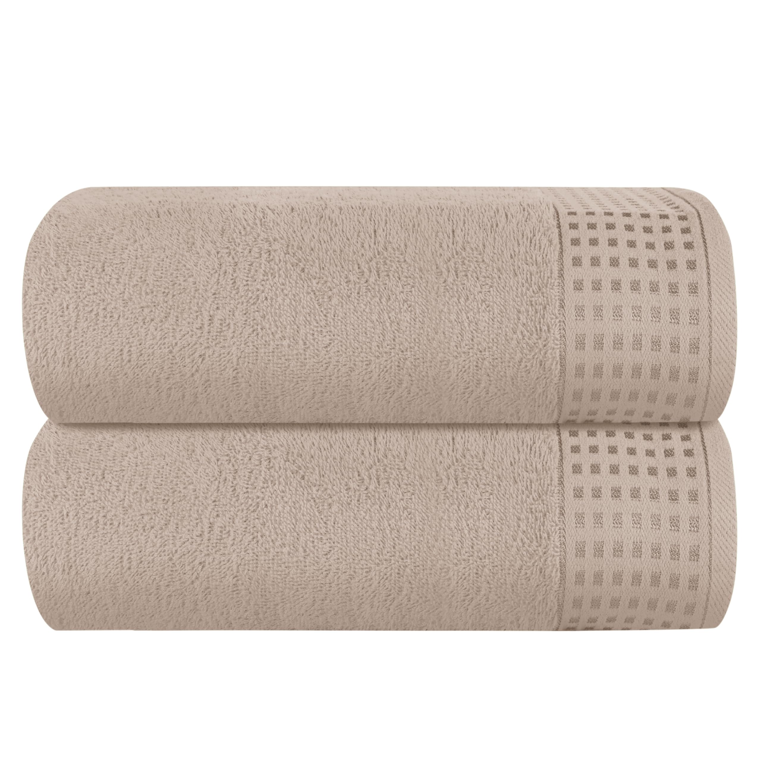 GLAMBURG 100% Cotton Oversized 2 Pack Bath Sheets 35x70, Ultra Soft Highly Absorbant Compact Quickdry &amp; Lightweight Large Bath Sheet Set, Ideal for Gym Travel Camp Pool - Tan