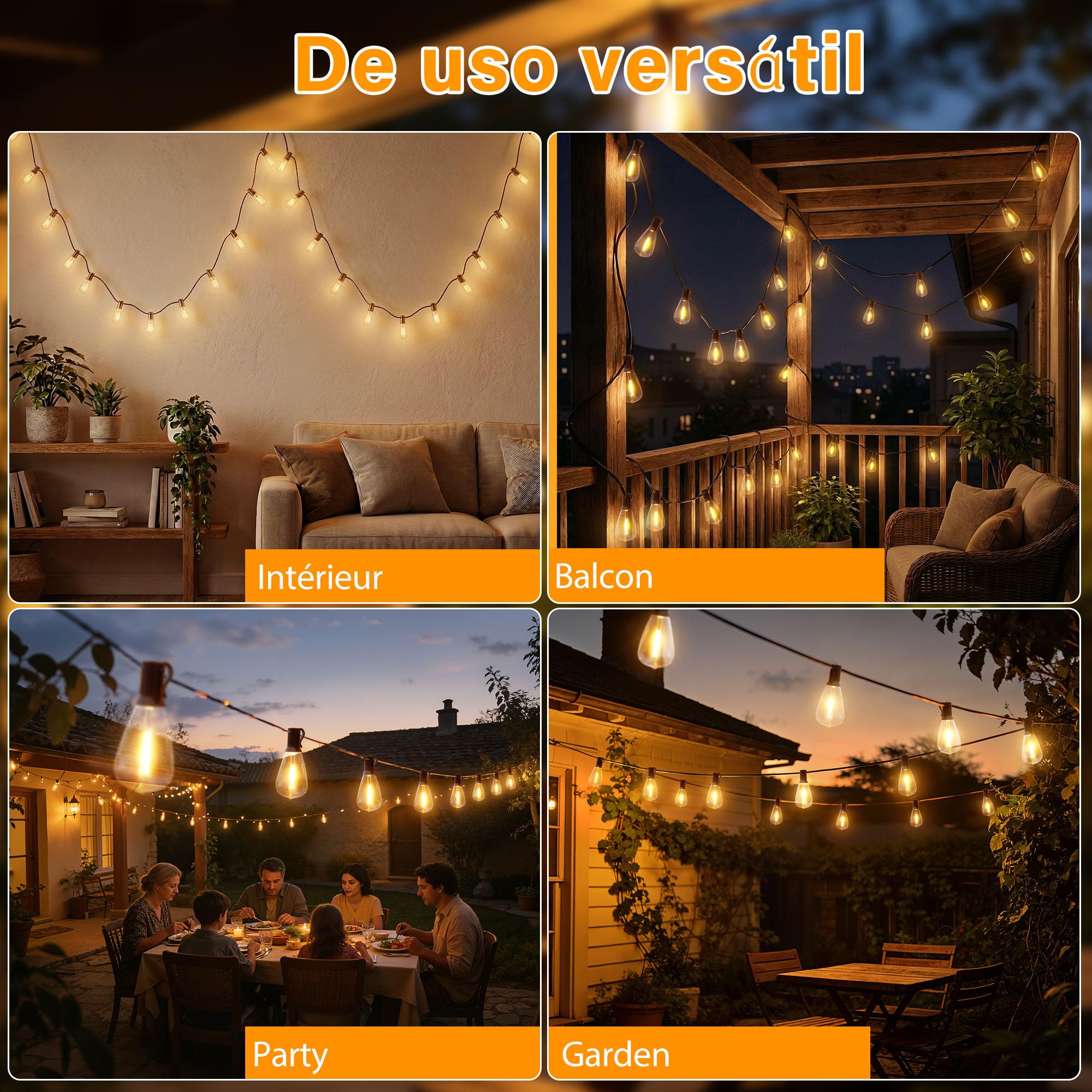 HeiPard Guirlande Lumineuse LED d'extérieur 10m – 15+1 Ampoules ST38, avec Télécommande, 3 Modes, Minuterie et intensité variable, étanche pour jardin, pavillon, terrasse