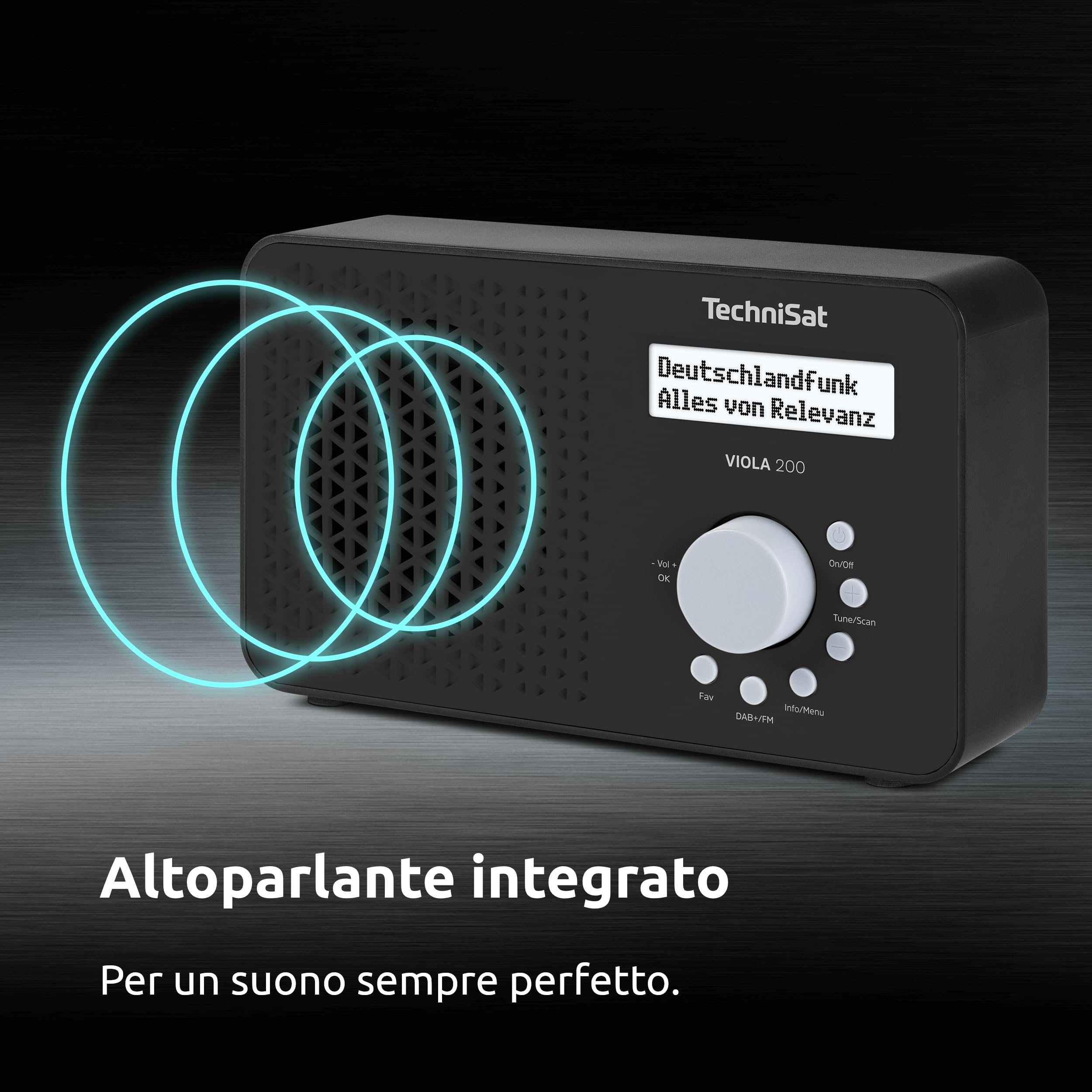 TechniSat VIOLA 200 - Radio portatile DAB+/FM (con display LCD, antenna telescopica, memoria preferiti, presa per cuffie, alimentazione a rete e a batteria, altoparlante mono, RDS, PLL) nero