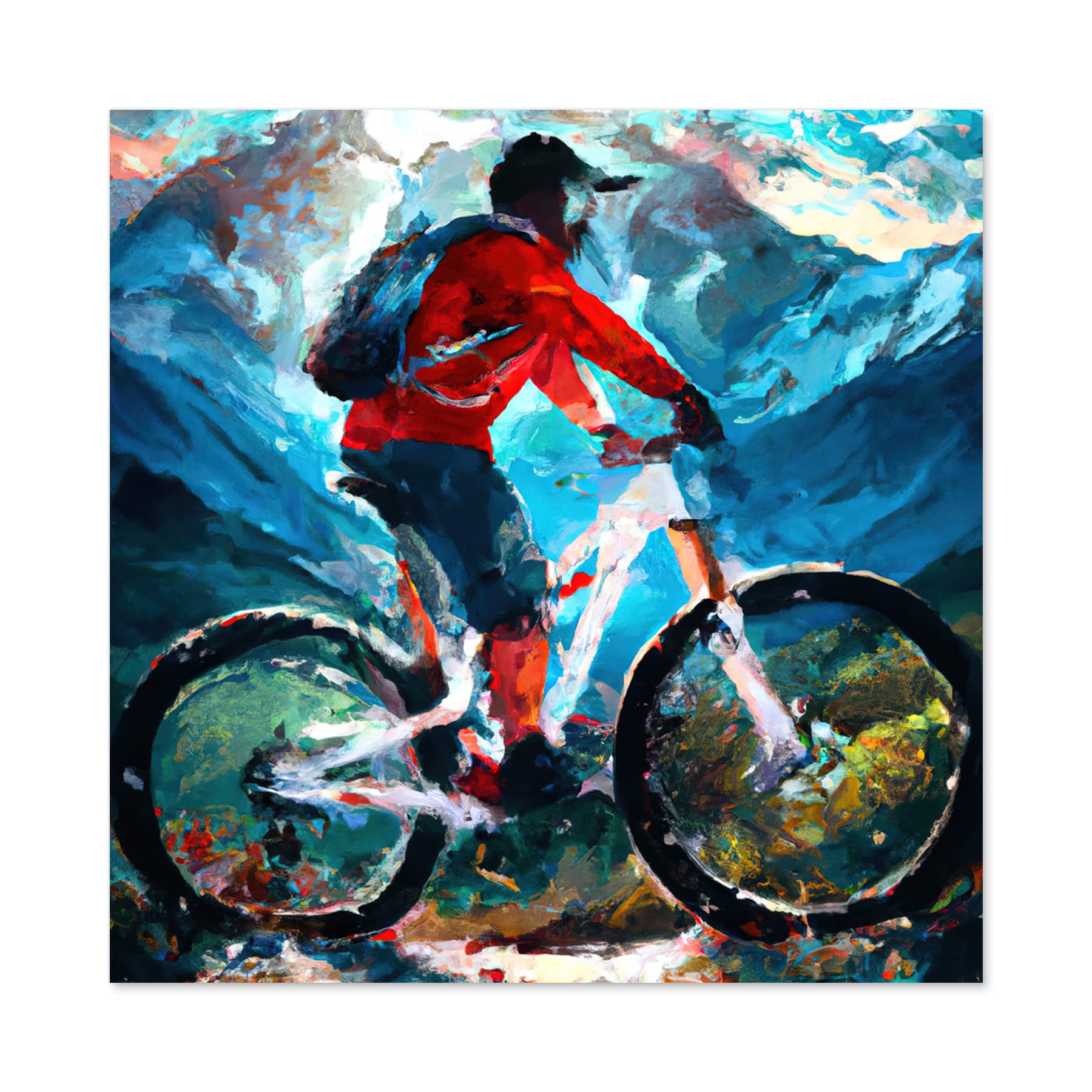 Mountain Biker Biking Cycle Winter Sport Modern Painting Large Wall Art Poster Print Thick Paper 24X24 Inch