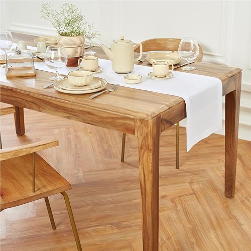 Miniatura 6 de Solino Home Camino de mesa de lino de peso medio 14 x 90 pulgadas blanco camino de mesa de lino 100 puro con vainica lavable a máquina y hecho a