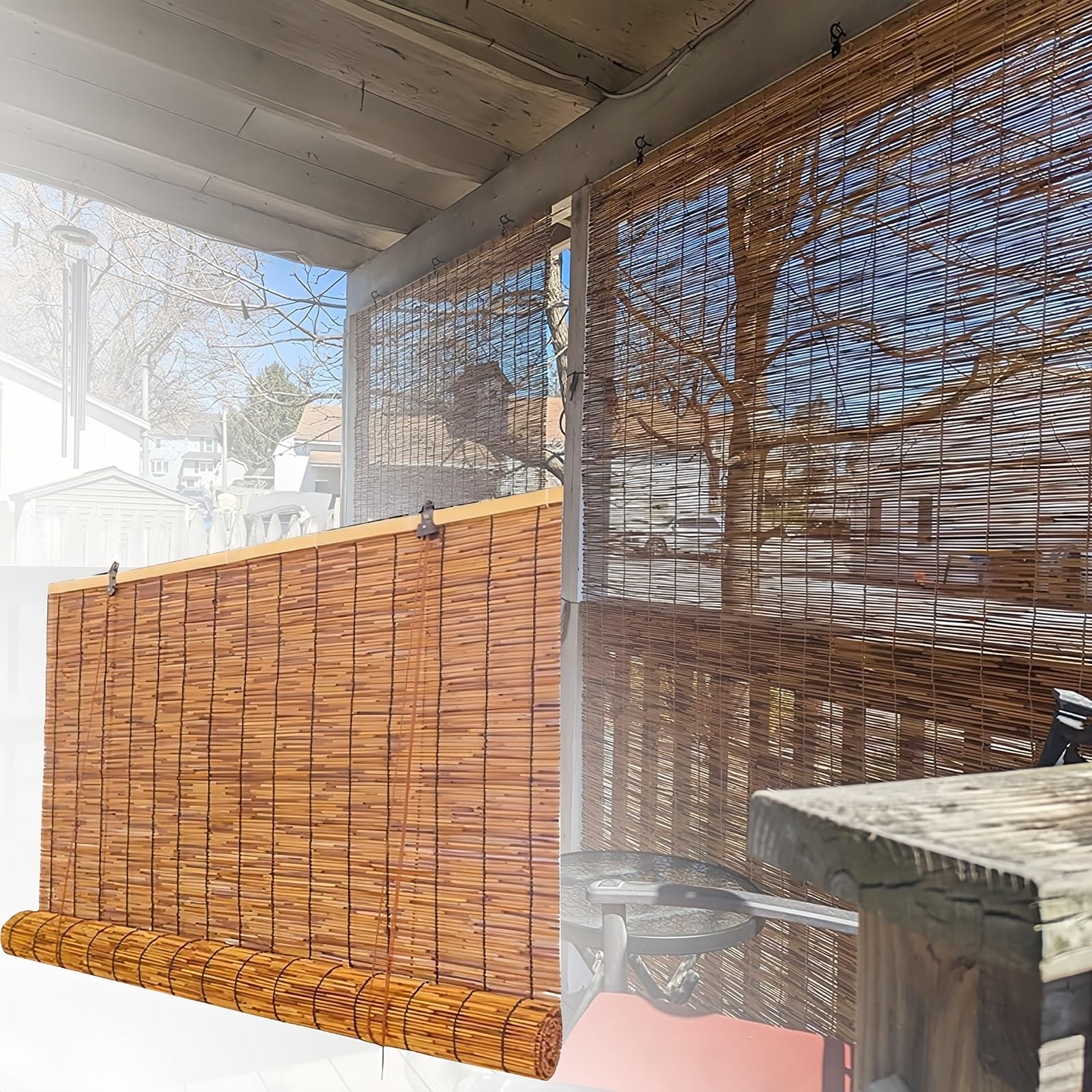 CMJYMX Porch Blackout Roller Blinds Bamboo Shades With Lifter Privacy Screen Roll Up Reed Shade For Patio Kitchen Windows, 50cm 60cm 70cm 90cm 100cm 120cm Wide(50x120CM/20x47IN)