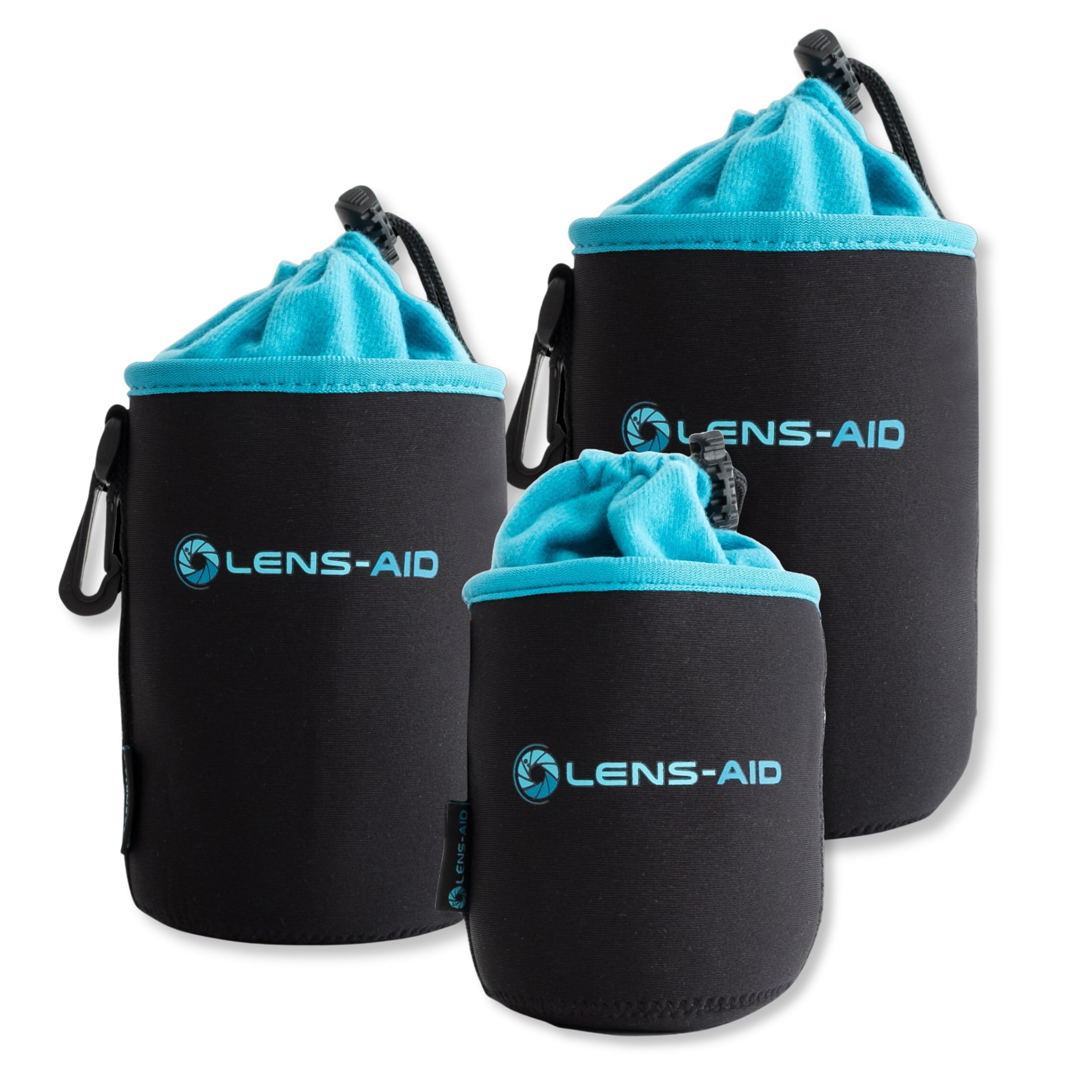 LENS-AID - Funda para Lentes de cámara de Neopreno con Forro Polar: Funda, Bolsillo para Proteger Lentes con cordón, Negro, Juego de 3 (XXS, XS,S), Moderno