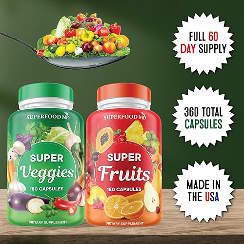 Miniatura 7 de Superfood Suplemento de frutas y verduras  360 cápsulas de frutas y verduras  100 suplementos y vitaminas súper vegetales integrales fabricado en