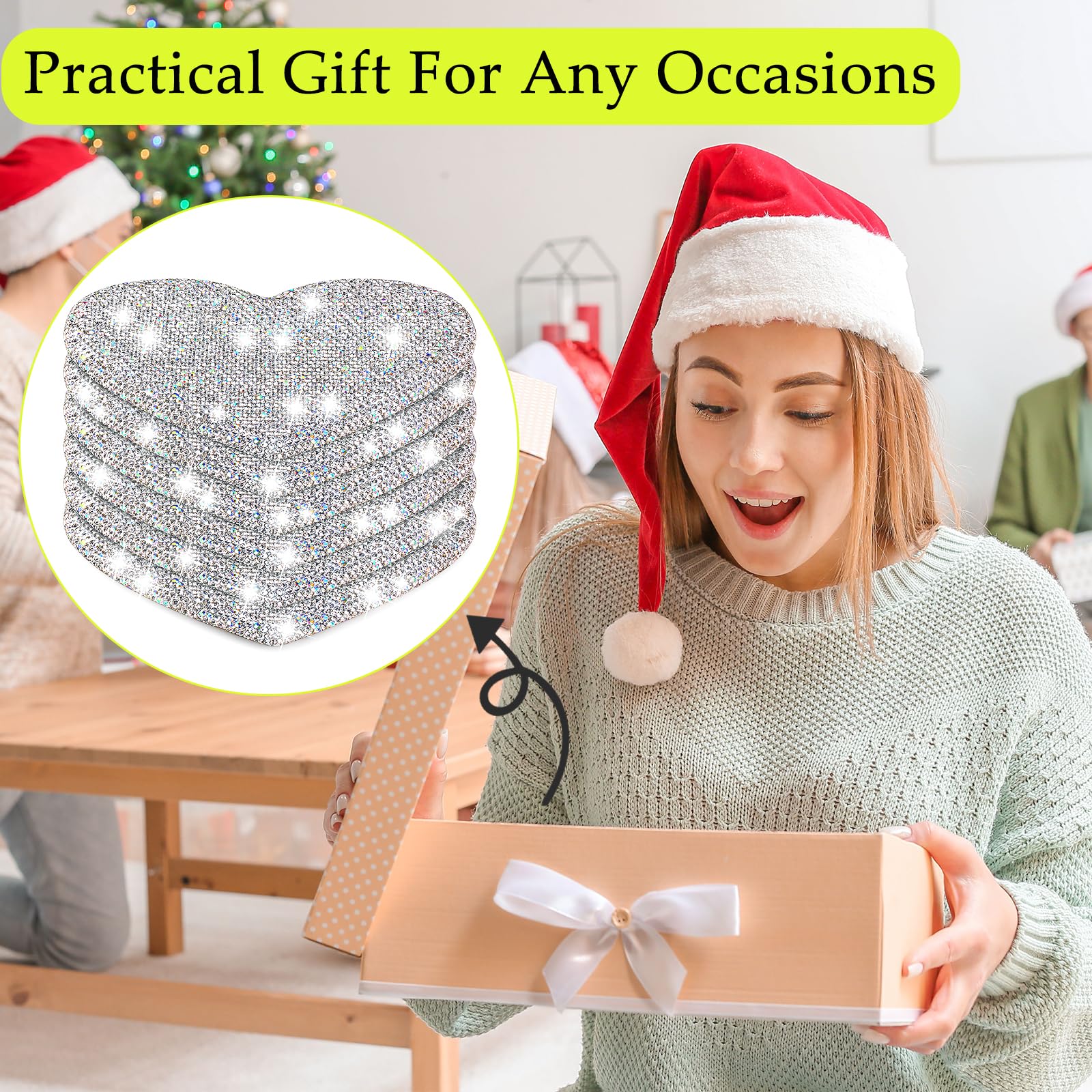 Bling Herzförmige Untersetzer, Set mit 6 Strasssteinen, Diamant-Trinkuntersetzer für Couchtisch, Kristall-Tassenmatte für heiße oder kalte Getränke, verdickt, rutschfest, Herz-Geschenke, glitzerndes