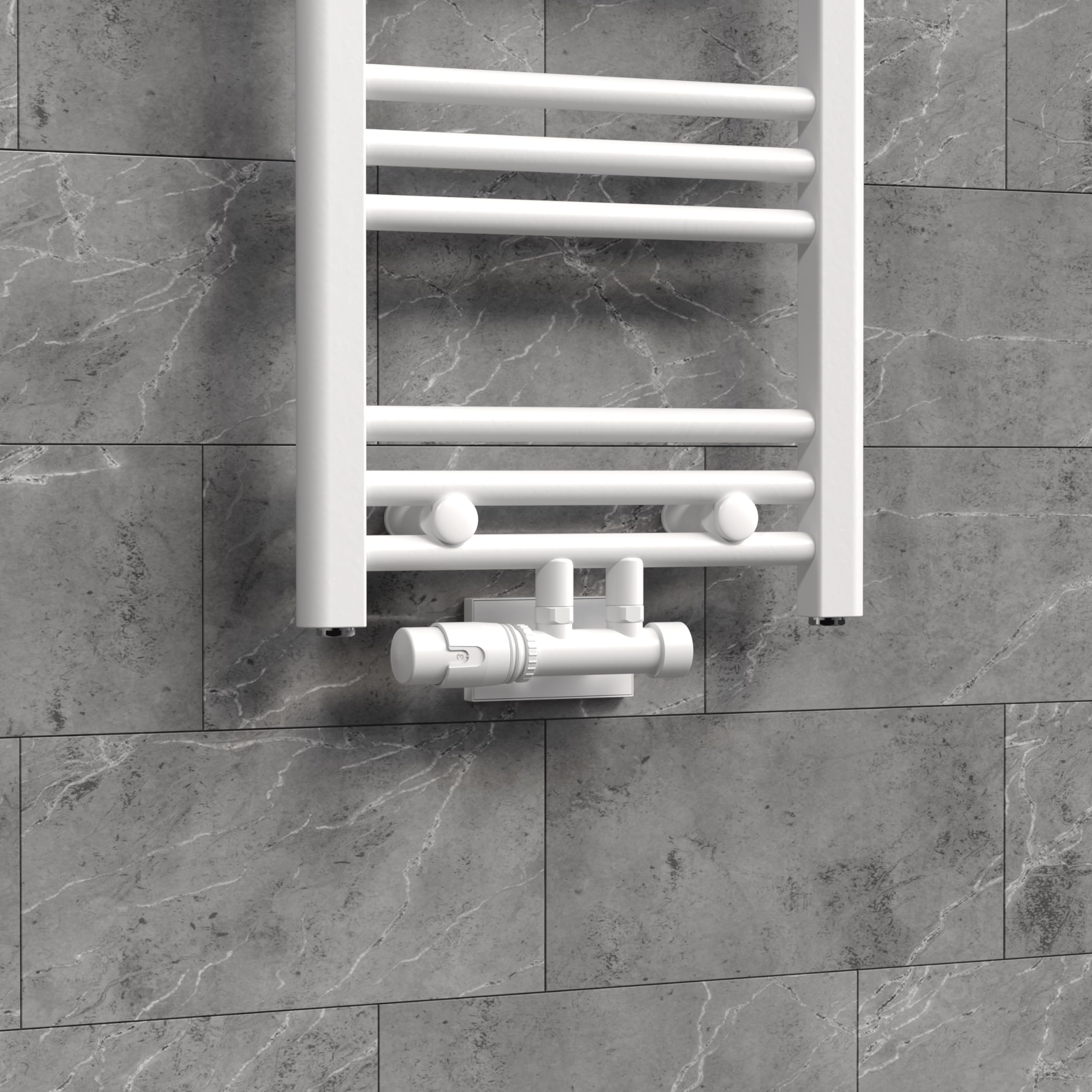 ECD Germany Valvola Termostatica Radiatore Set di Collegamento Termostato per Termosifoni e Scaldasalviette 50mm Bianco Collegamento Centrale a Muro Testa Termostatica Rubinetto Valvola per Radiatori