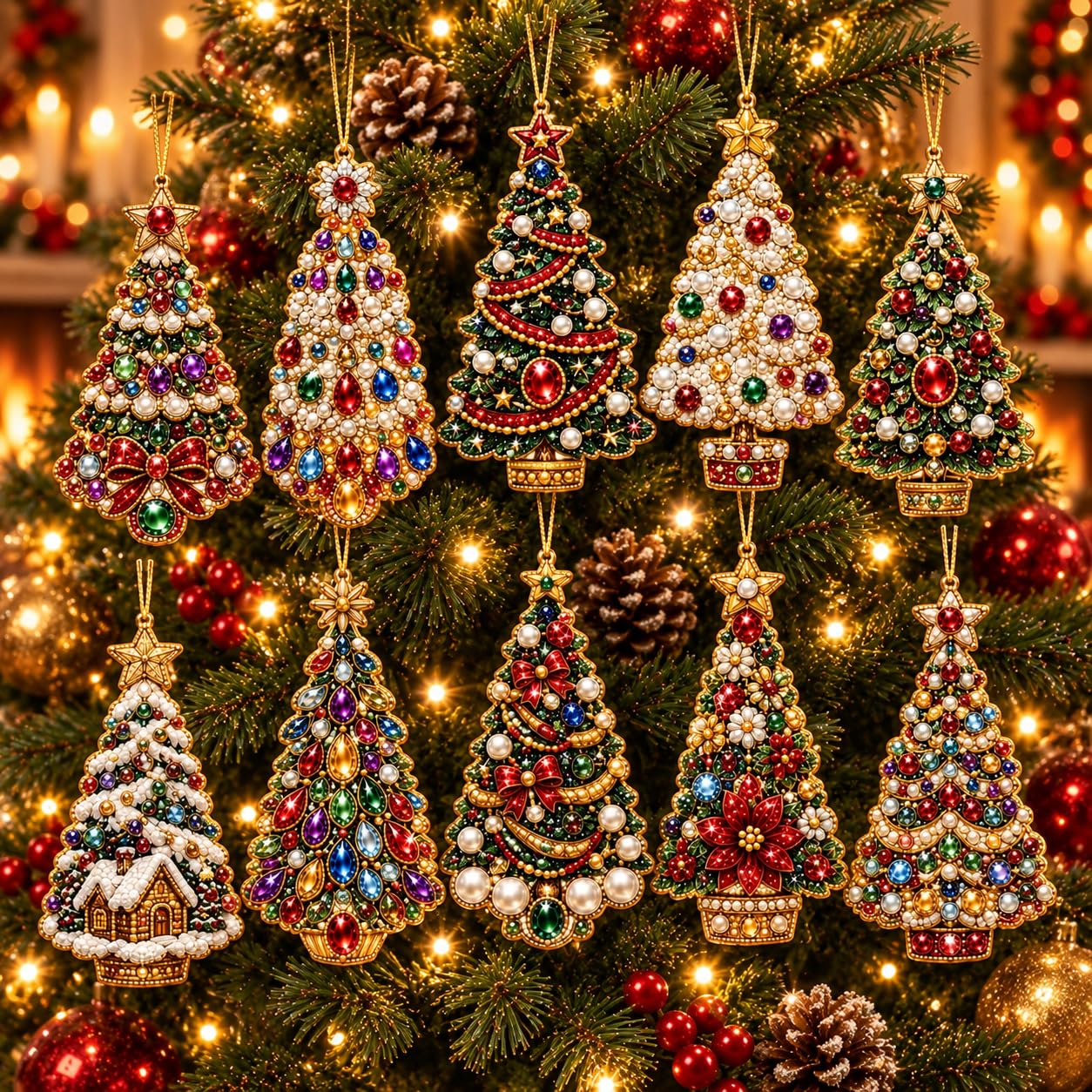 10PCS Christmas Pearl Diamond Painting Hanging Ornament Art Kit for Adults — image 1
