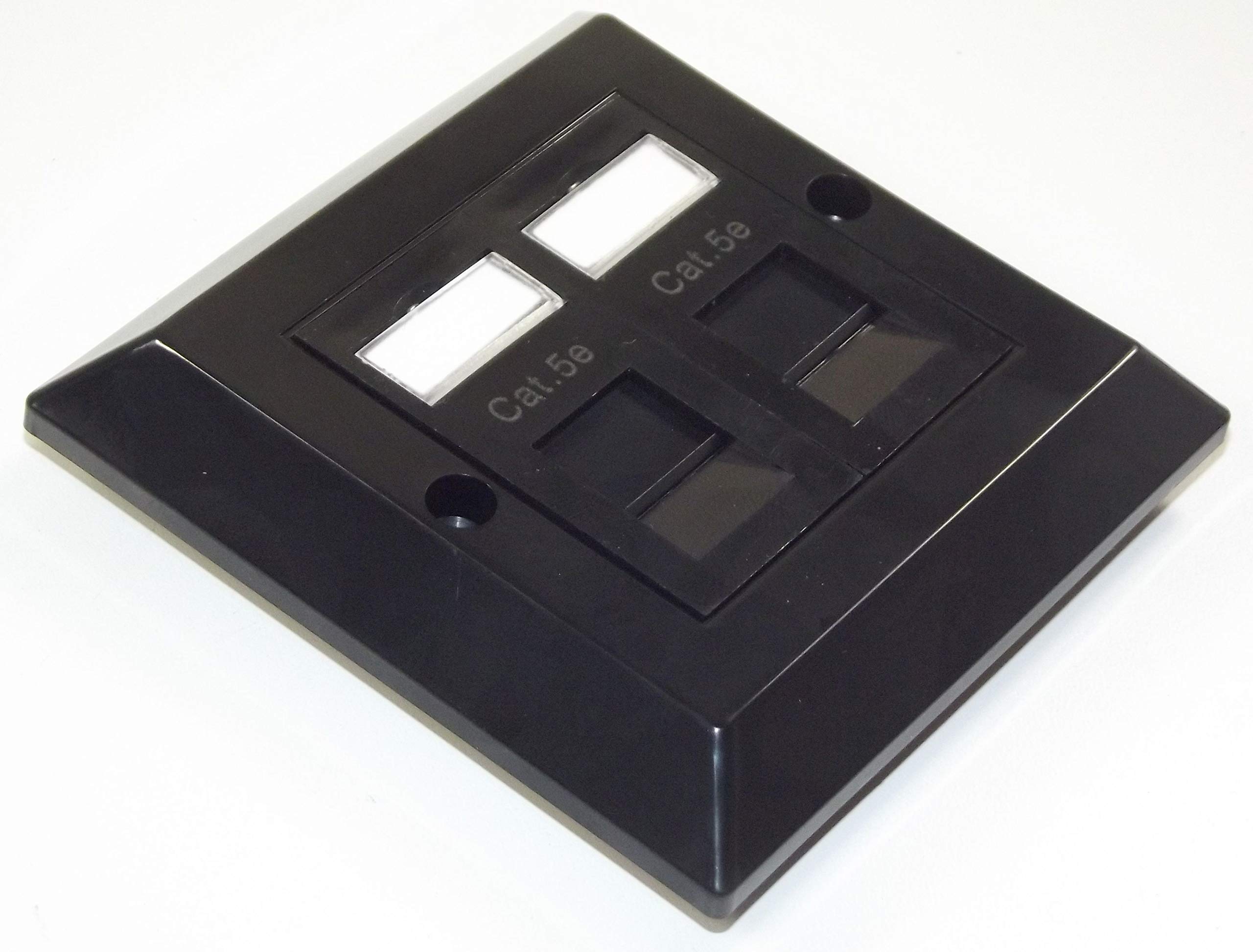 GBR Trading BLACK BEVELLED Cat5e UTP RJ45 Double Face Plate (Single Gang 2 Socket FacePlate)