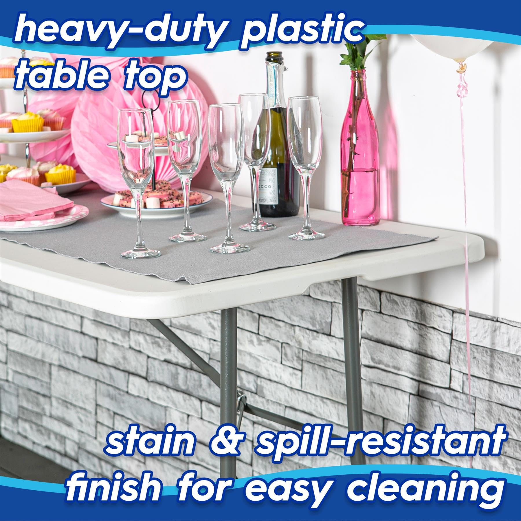 Harbour Housewares Table à Tréteaux Pliante Réglable en Hauteur - 120cm (4ft) - Noir - 1x Usage Intensif Pliable Portable Plastique Plein Air Jardin Camping Pique-Nique Meubles de Salle à Manger