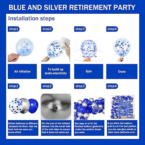 Miniatura 9 de Decoraciones de fiesta de jubilación azul para hombres (paquete de 37) pancarta azul de jubilación, 6 pompones de papel, 10 remolinos colgantes, 18