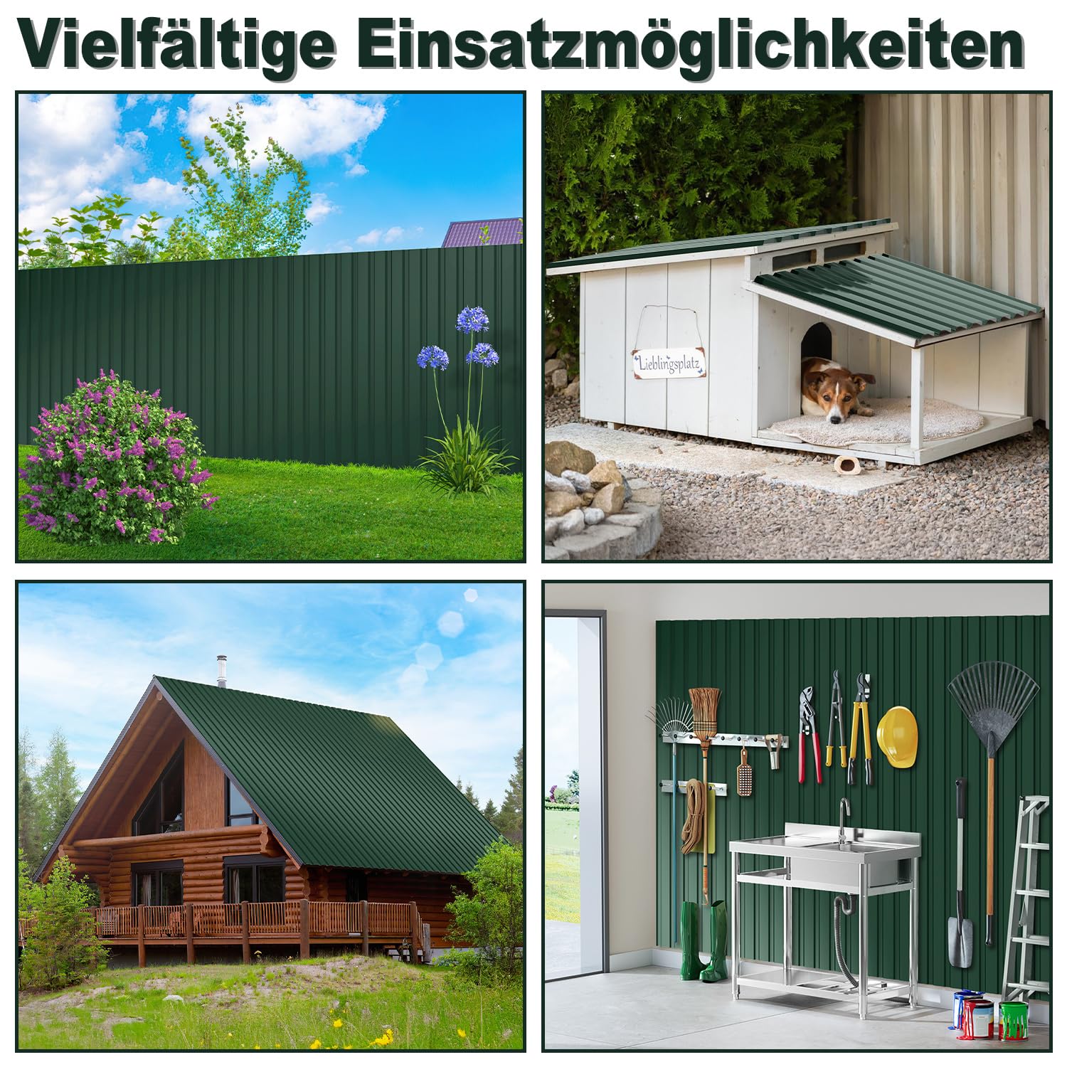 Sonnewelt 12 láminas de techo de acero galvanizado, chapa trapezoidal, chapa perfilada (115 x 45 cm/6 m²), 0,25 mm de grosor, para garaje, garaje, caseta de jardín, color verde