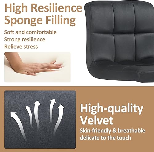 Miniatura 4 de Finnhomy Juego de 2 taburetes de bar dorados de tela de terciopelo, taburetes de bar giratorios con reposapiés y respaldo grueso en forma de L,