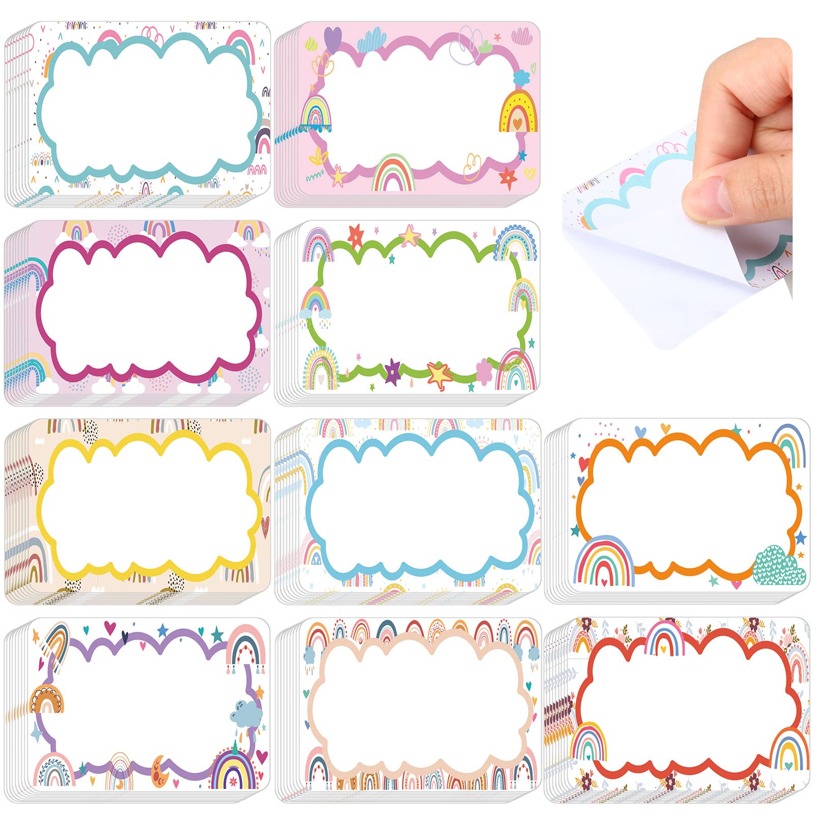 Ctosree 500 Pieces Boho Name Plates for Desk 3.5 x 2.5 Inch Blank Name Stickers Rainbow Self Adhesive Back to School Name Labels Classroom Student Decorative Name Labels for School Office Supplies
