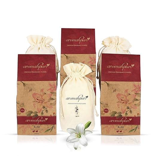 Aromahpure Premium Car Perfume Fragrance Flakes - Bliss - ?Floral Lilly , Luxury Car Air Freshener made Organically with Essential Oil, Grains, and Flakes - 50Gms, Bliss Your car for 30 days.(Pack of 3)