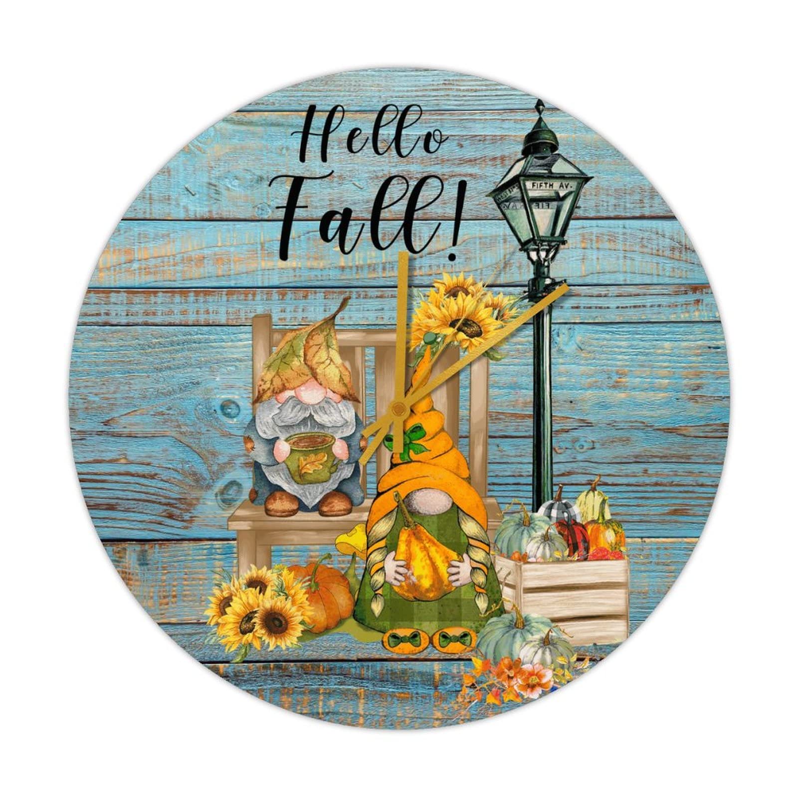 Horloge ronde en bois Hello Fall de 38 cm au mécanisme quartz silencieux