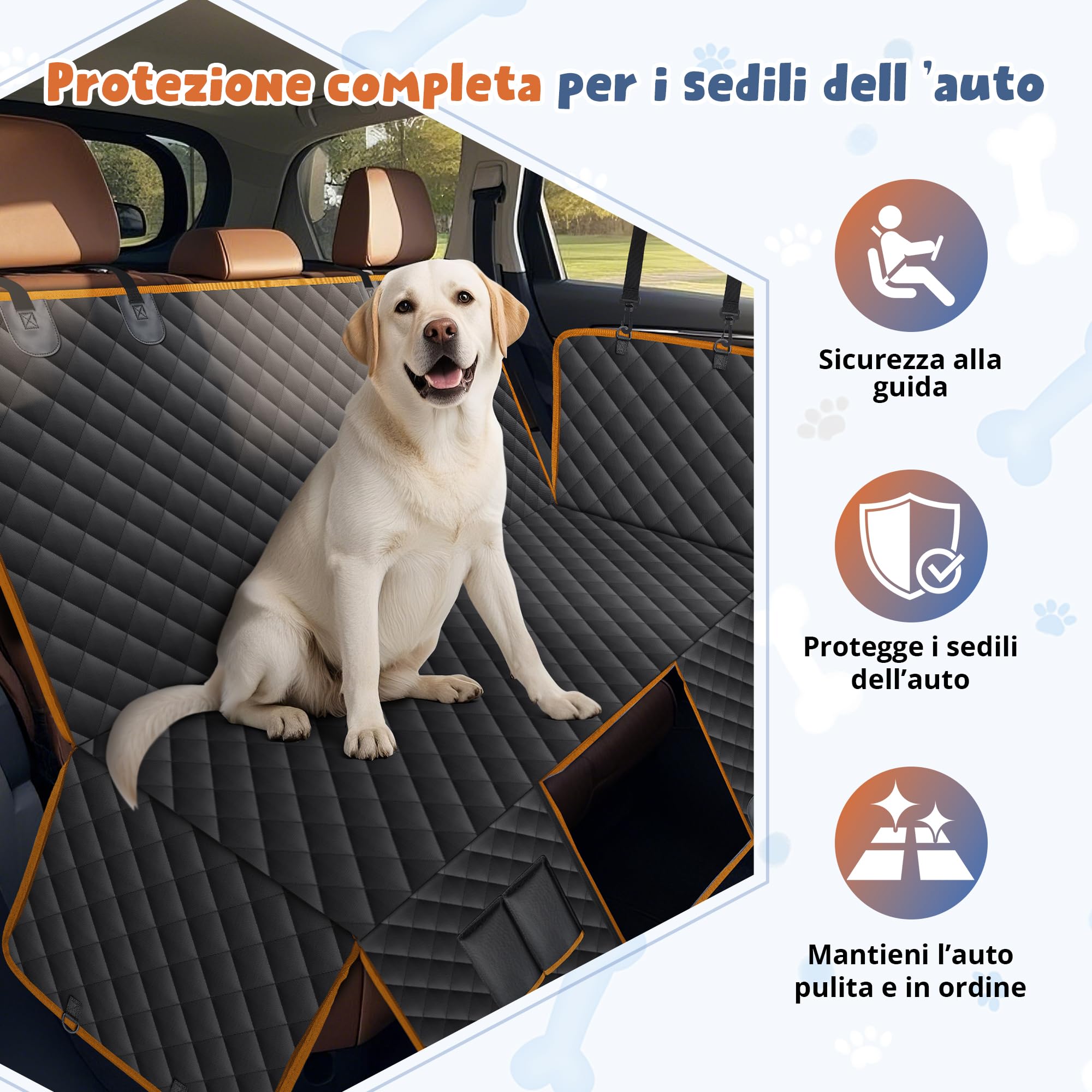 Coprisedile Auto per Cani, Coprisedile Telo Macchina per Cani con Finestra in Rete e Protezioni Laterali, Telo Cane Auto Sedili Posteriori, Facile da Pulire, Sicurezza e Comfort per il Vostro