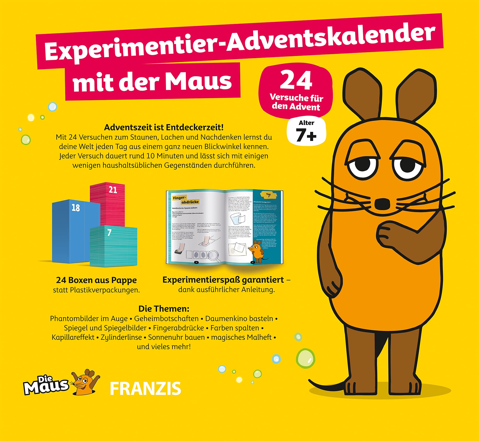 FRANZIS Experimentier-Adventskalender mit der Maus | 24 Experimente zum Staunen, Lachen und Rätseln | Ab 7 Jahren