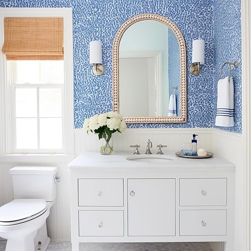 Miniatura 6 de Espejo de arco dorado, espejo rústico de 20 x 30 pulgadas para decoración de pared, espejo de metal moderno dorado con cuentas para baño, sala de