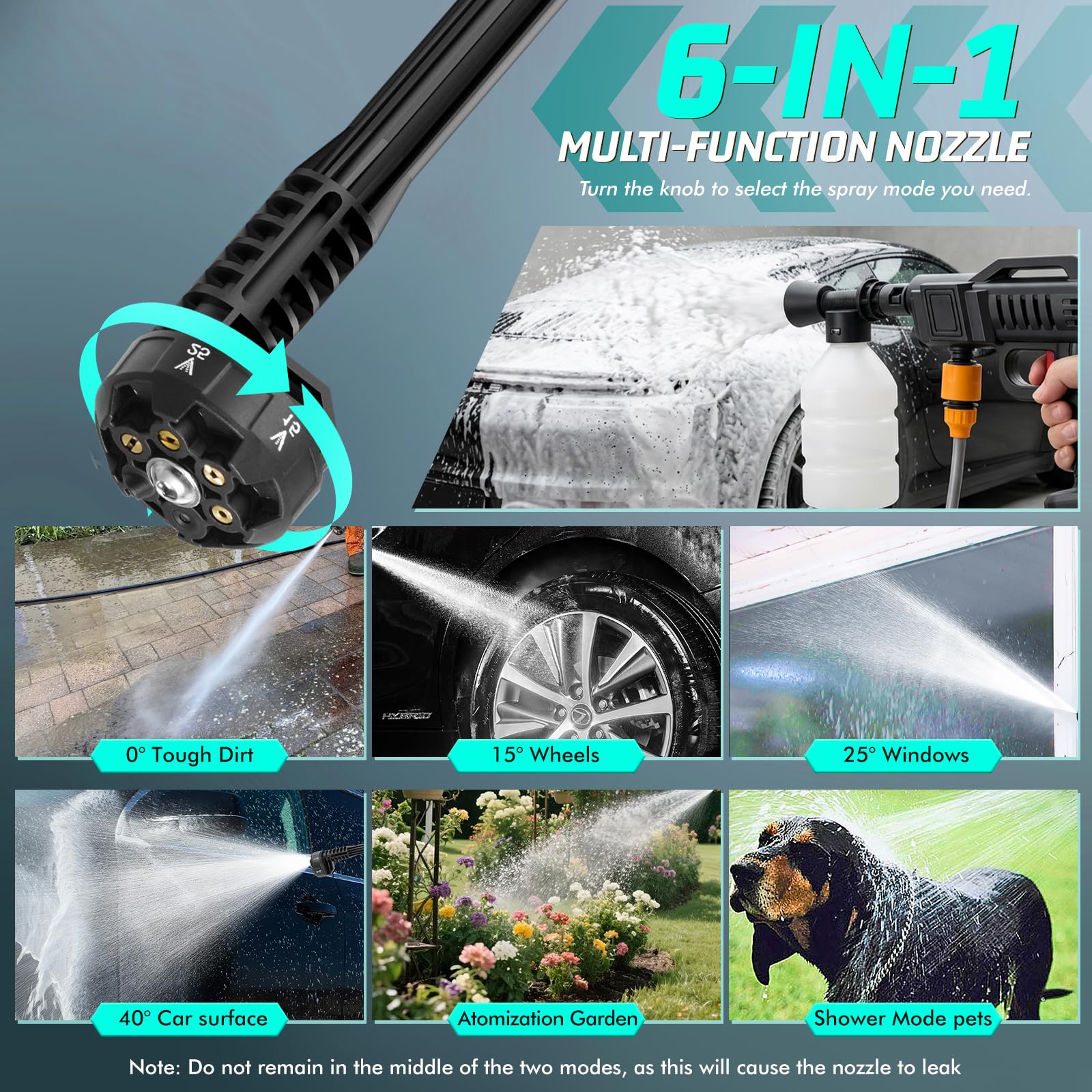 21V 80Bar 360L/H Hidrolimpiadora Bateria,6 en 1 Ajustable Boquilla Pistola de Agua a Presión con 5M Manguera y 2 Baterías, para Coche Patio Jardín Limpieza de Suelos Riego