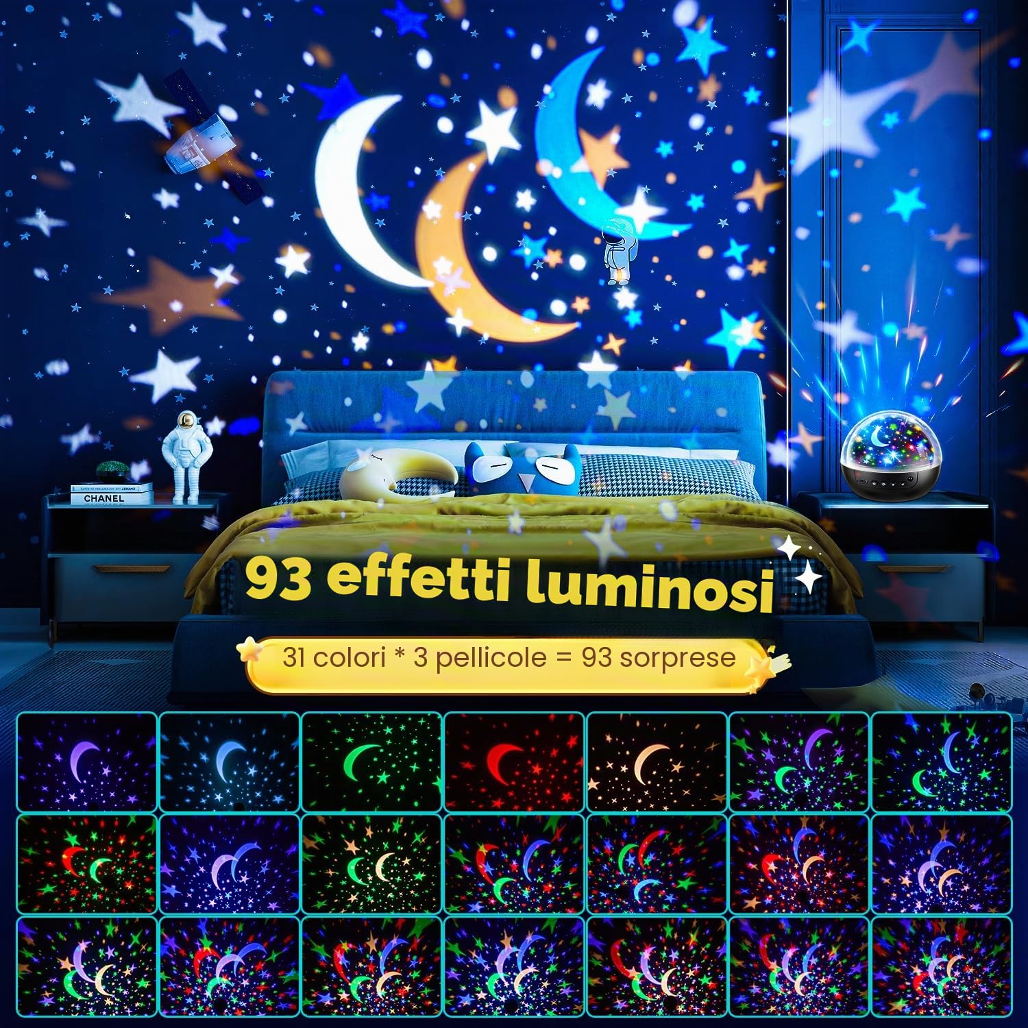 Staryou 【Scatola Regalo】 Proiettore da Notte per Bambini, 【3 Film & 93 Colori】 Giocattoli per Bambini di 3 Anni, [5 Luminosità & Telecomando] Regalo di Compleanno per Bambini di 3 Anni, Regali di