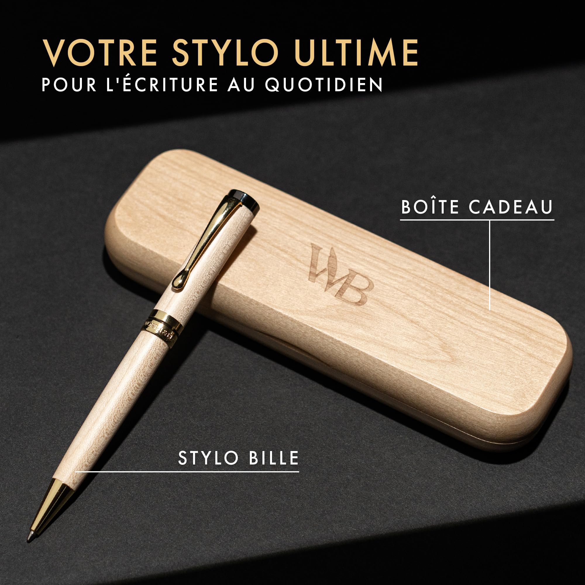 Wordsworth & Black Stylo à Bille en Bambou de Luxe, Rechargeable