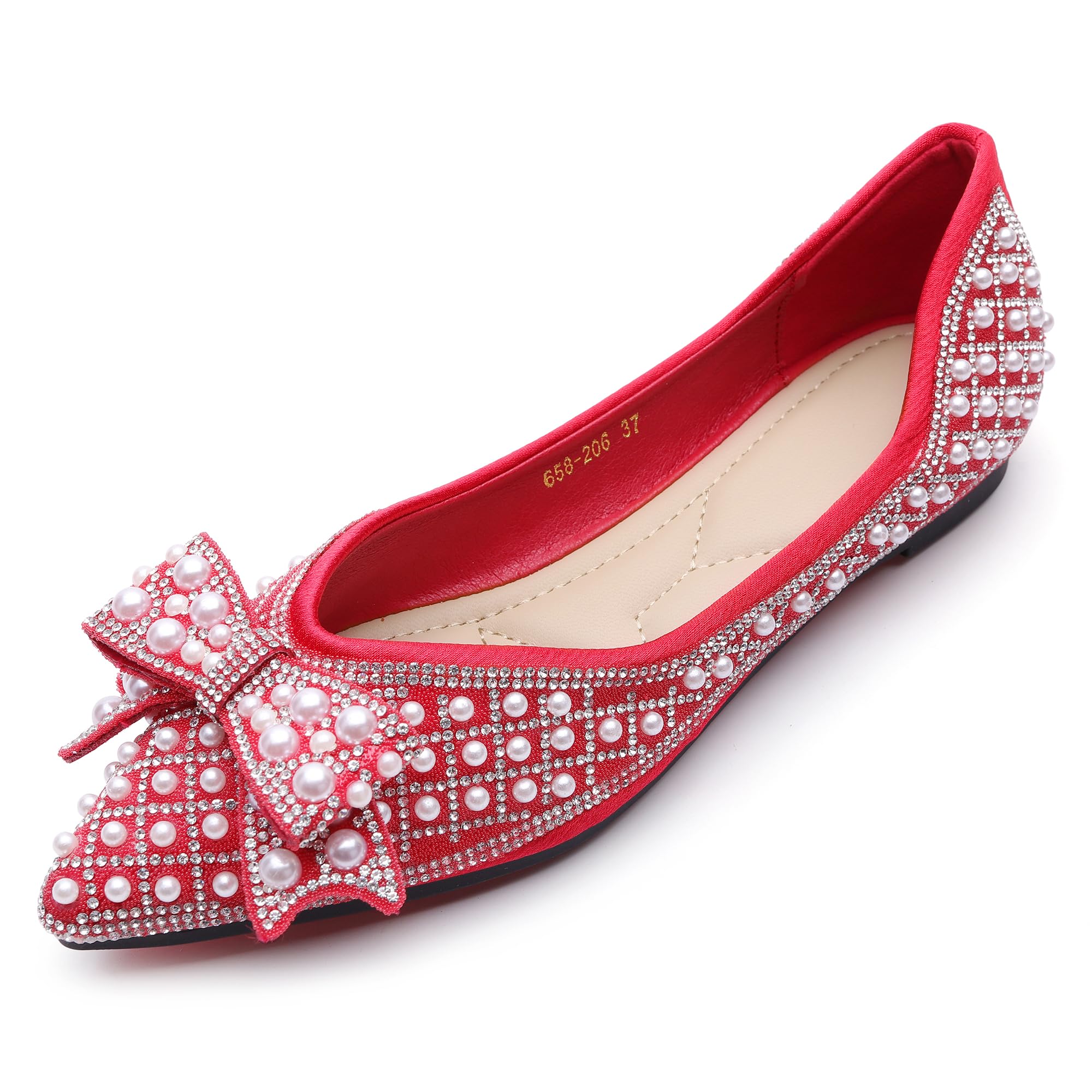 QXCGDYXT Women's Rhinestone Flats Pointed Toe Low Heel Wedding Shoes Comfortable Women Dress Shoes ﻿