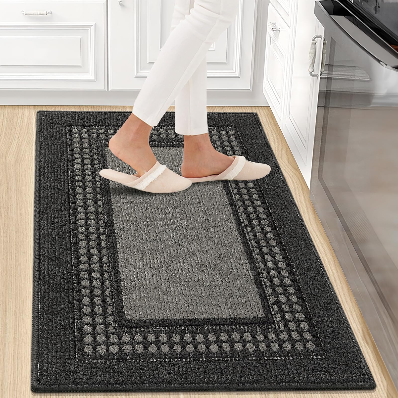 JEEDOVIA Kitchen Rug, Kitchen Mats for Floor, Kitchen Rugs Non Skid, Absorbent Resist Dirt Kitchen Runner Mat for Floor Sink, Home, Door, Entrance, Outdoor, Machine Washable,23.5"x35",Grey