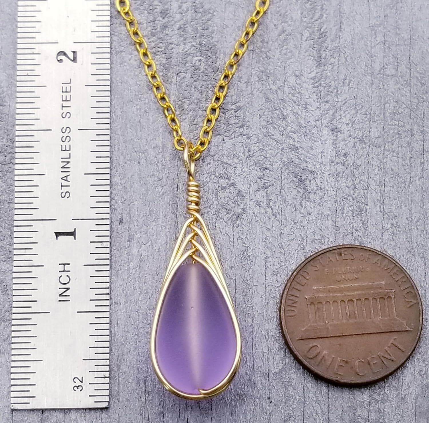 Handmade Sea Glass Necklace, Hawaiian Jewelry For Women, Gold Wire Braided Teardrop Necklace, Beach Jewelry, Birthday Gift For Women