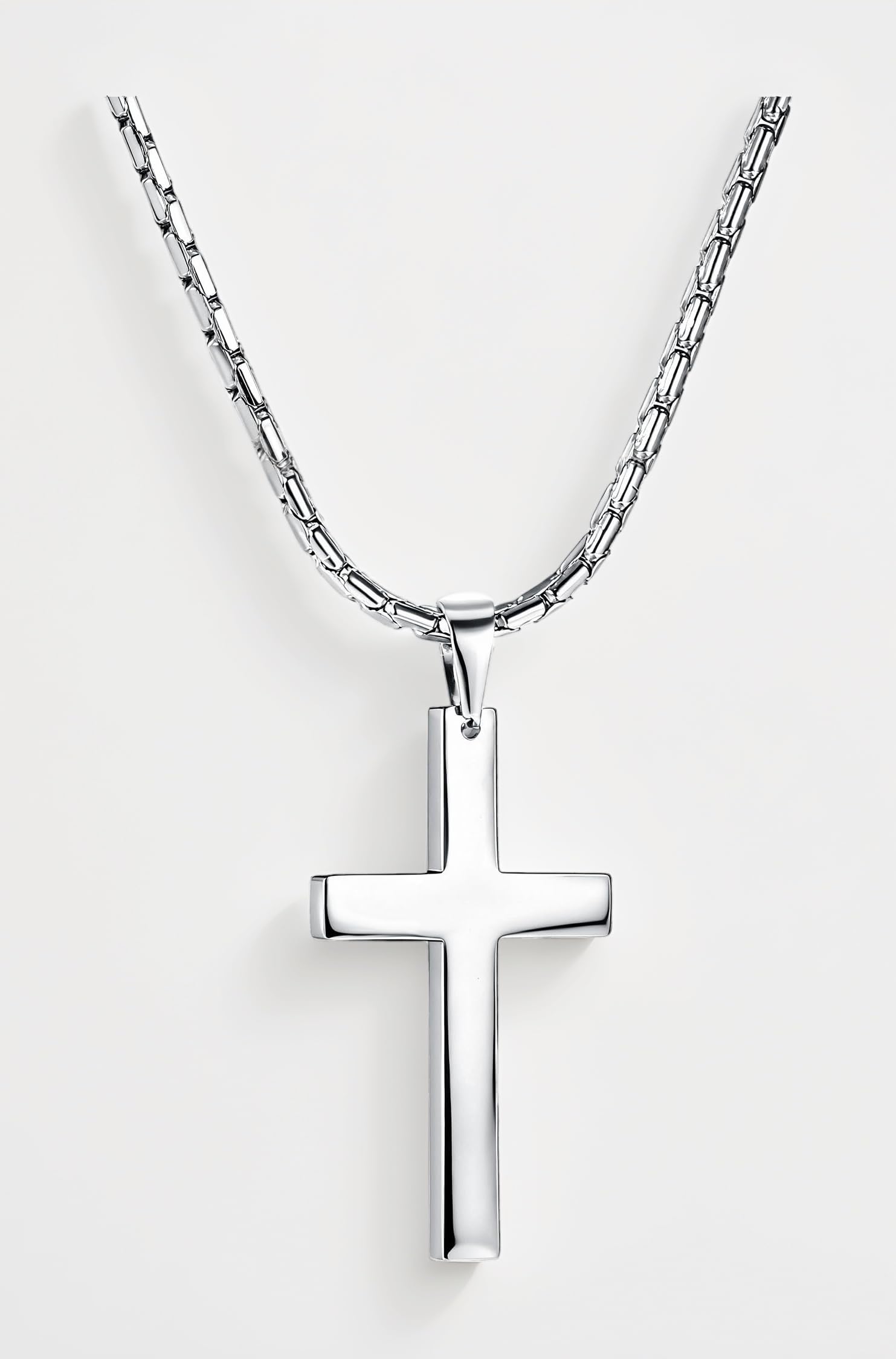 3MM Stainless Steel Chain Cross Pendant Necklace for Men Silver Tone 30 Inches