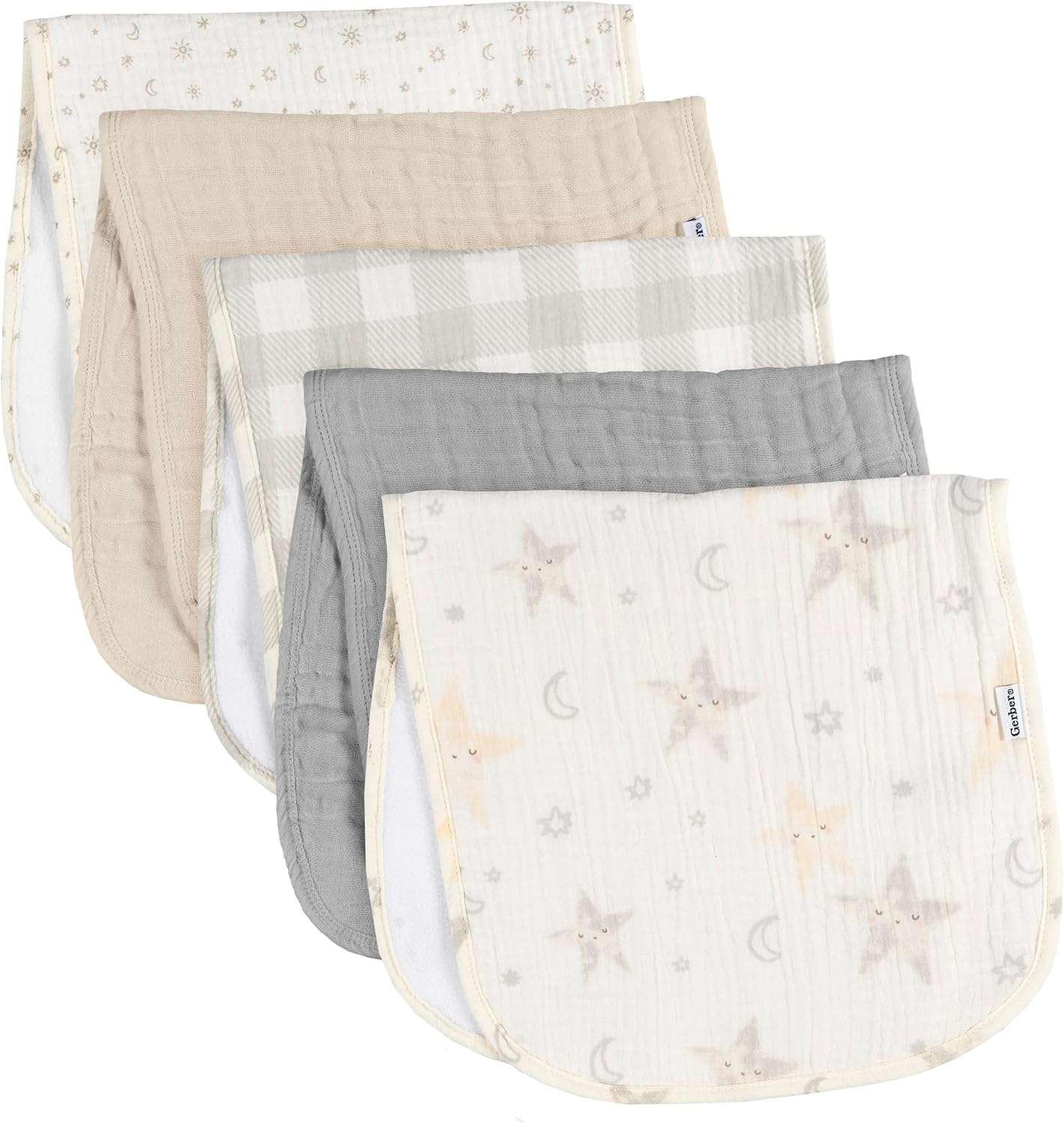 Gerber Baby Unisex Muslin Burp Cloths 5-Pack, Multi Stars, Large Size 20" x 10" - Image 2