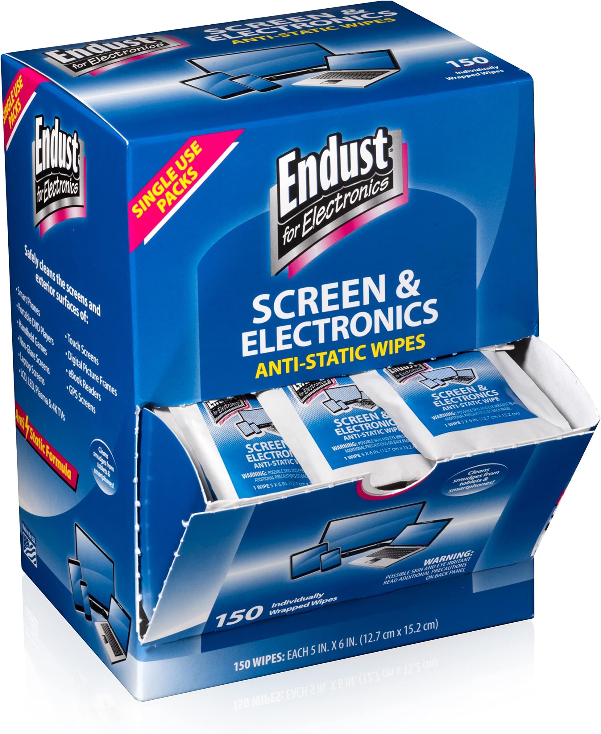 for Electronics; Individually Wrapped, Portable, Anti-Static, Screen & Electronics Cleaning Wipes; 150 Count (14316)