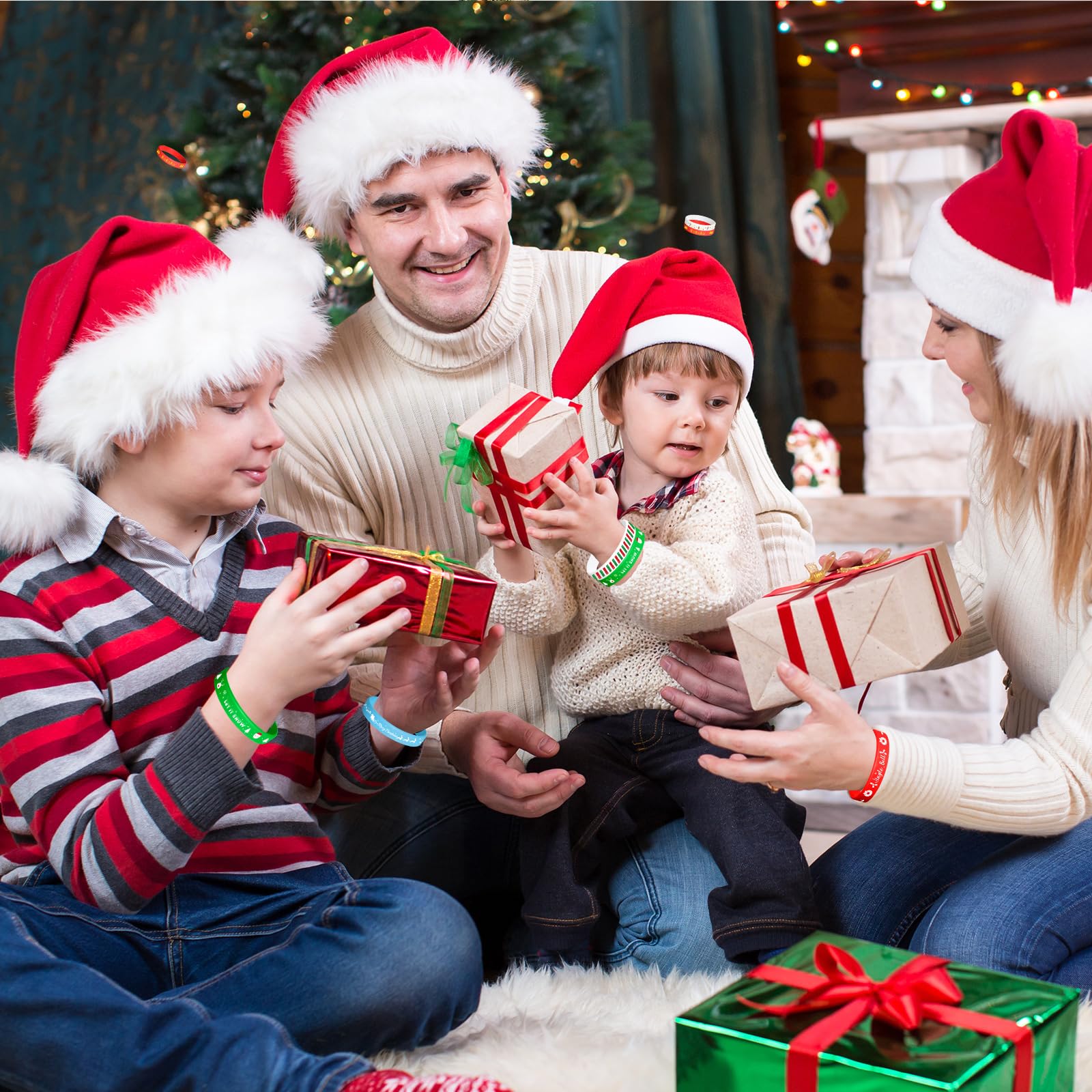 NEBURORA 24pcs Christmas Silicone Bracelet 8 Style Rubber Wristband Xmas Pattern Wrist Band for Merry Christmas Theme Party Decor Supplies