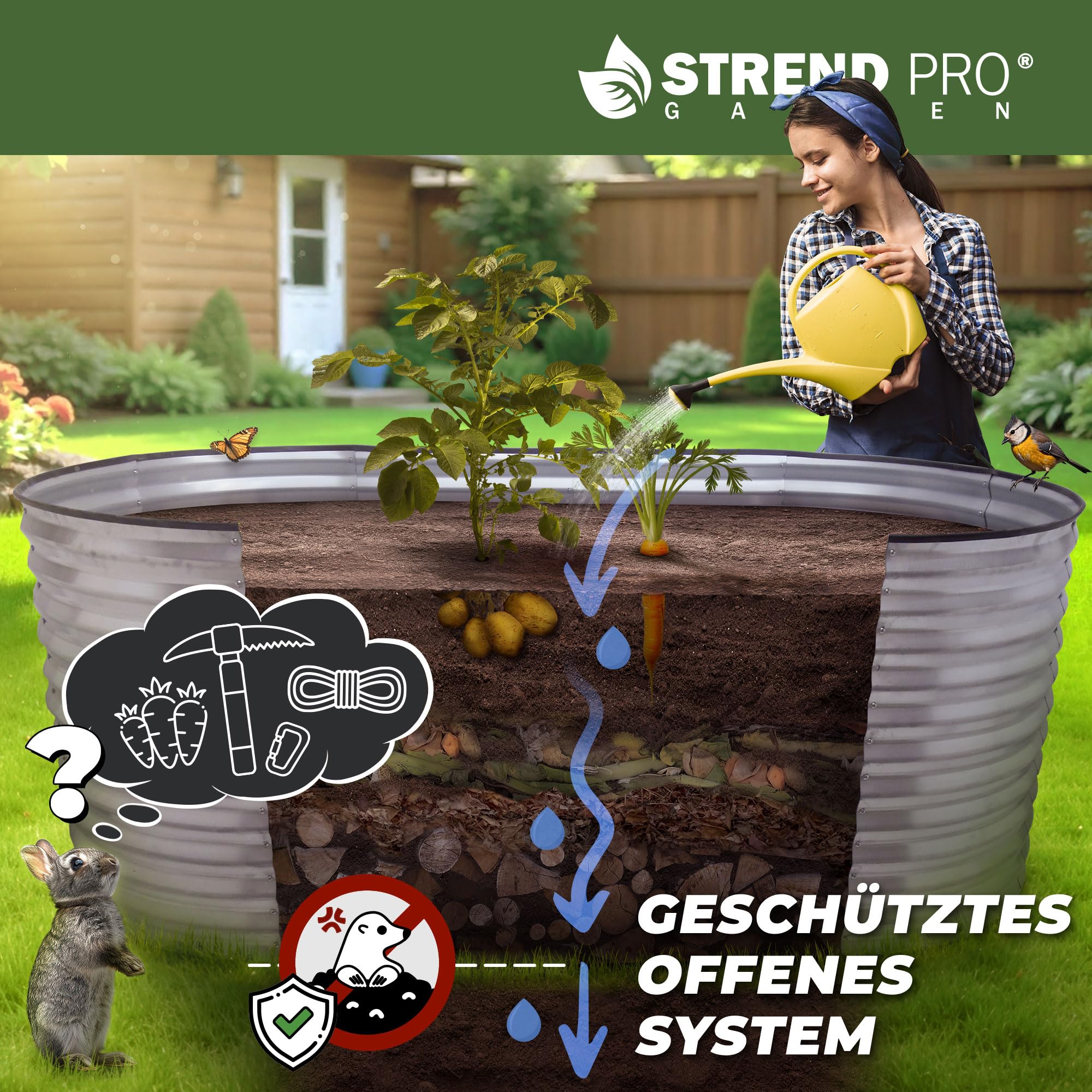 STREND PRO Hochbeet Metall 200x100x80cm (LxBxH) | Metall Hochbeete-kit für Garten Blech | Garten Beet aus verzinktem Stahl für Gemüse, Kräuter & Tomatenpflanzen | Stahl Pflanzkasten, Kräuterbeet