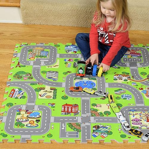 Miniatura 3 de Exultimate Play Mat Road Toy Foam Playmat entrelazado piso rompecabezas carretera sala de juegos, juego interactivo (juego de 18 piezas Zoológico)