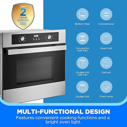 Miniatura 3 de Midea Horno de pared individual mecánico de 24 pulgadas, capacidad de 2.5 pies cúbicos, horno integrado con modos de cocción 8 en 1, acero inoxidable