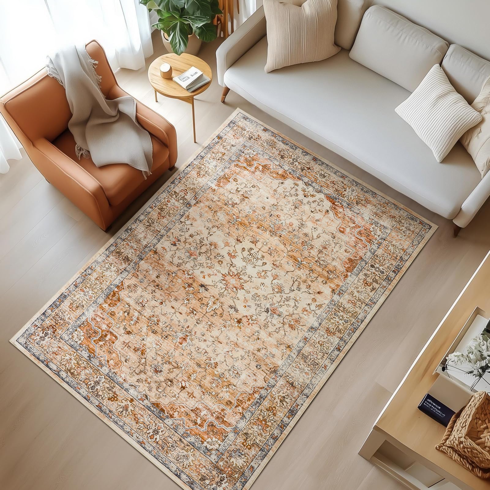 Tapis terracotta vintage 180x260cm lavable en machine pour salon