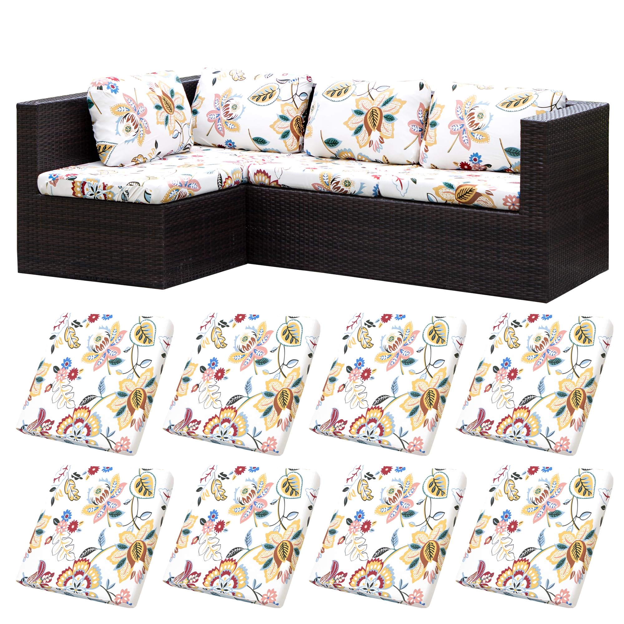 8 Pcs Outdoor Cushion Covers, Patio Sofa Cushion Covers Replacement