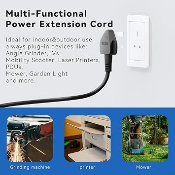 Long 10M Extension Lead, Single Socket with 3 * 1.25MM² Black Cable