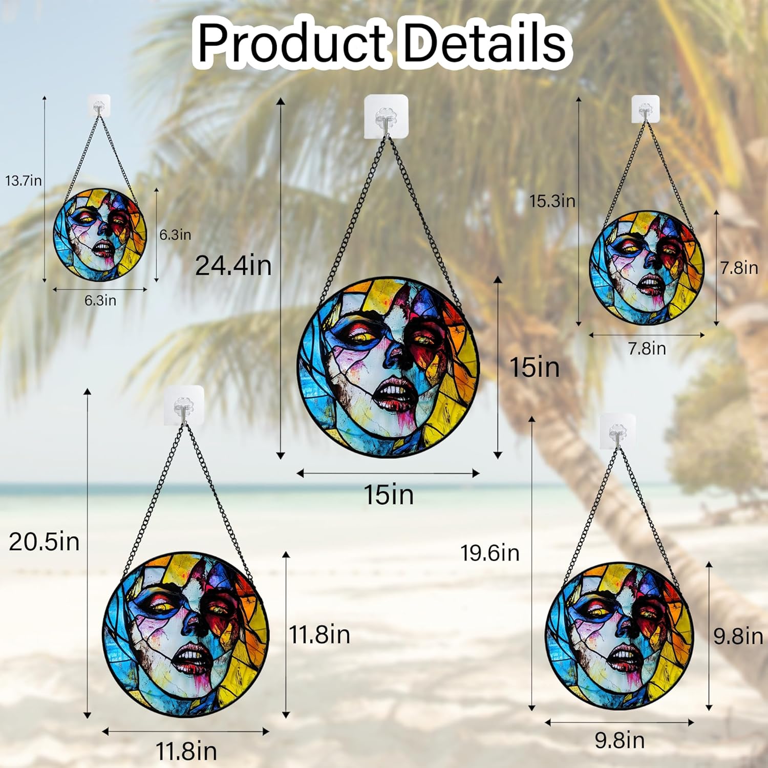 Stained Glass Window Hanging Halloween Horror Night Bloodstained Face Large 11.8" - Suncatcher Door Garden Sun Catcher Gothic Decor Birthday Evil Funny Gift for Mom Woman Nana Friend Men